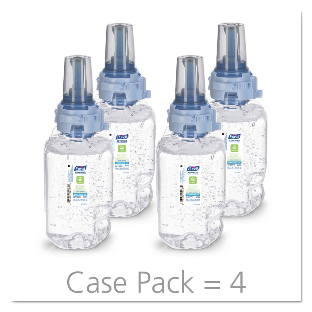 PURELL Advanced Hand Sanitizer Green Certified Gel Refill, For ADX-7 Dispensers, 700 mL, Fragrance-Free, 4/Carton
