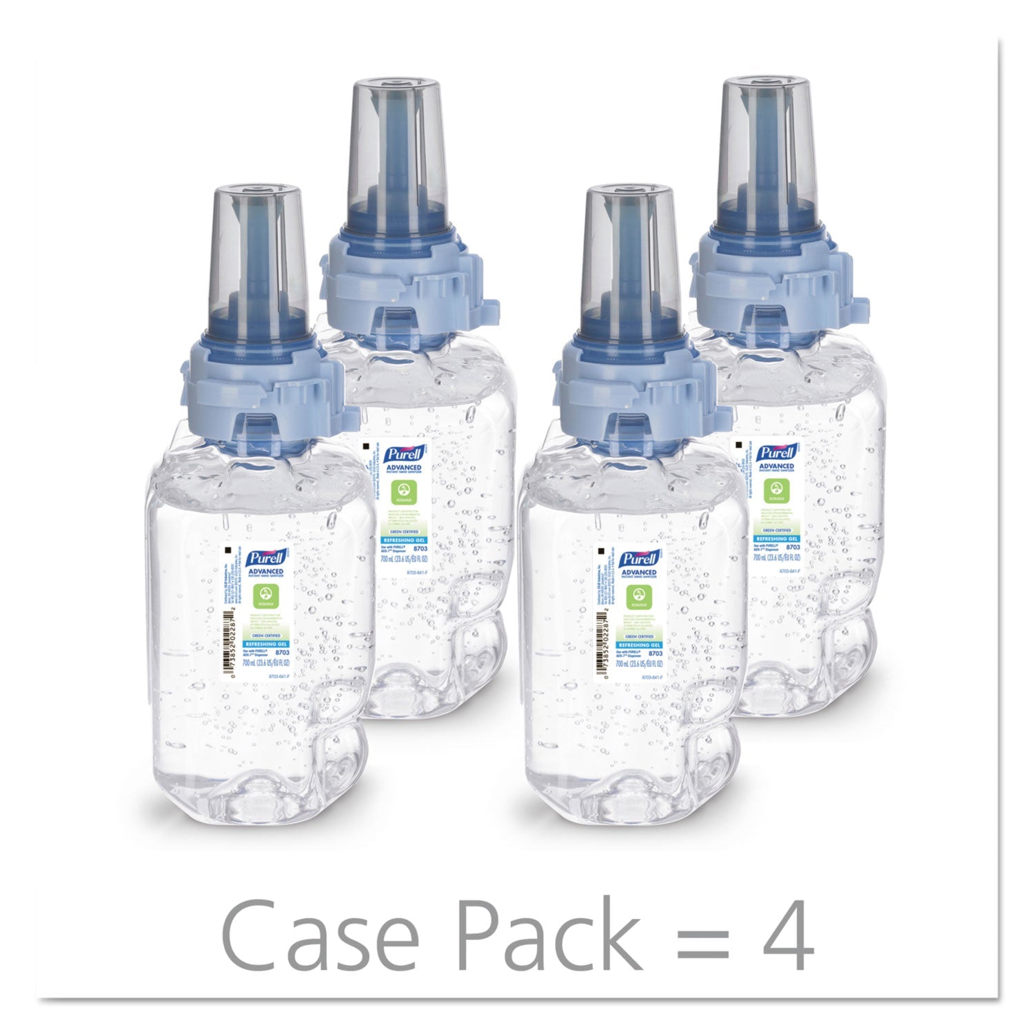 PURELL Advanced Hand Sanitizer Green Certified Gel Refill, For ADX-7 Dispensers, 700 mL, Fragrance-Free, 4/Carton