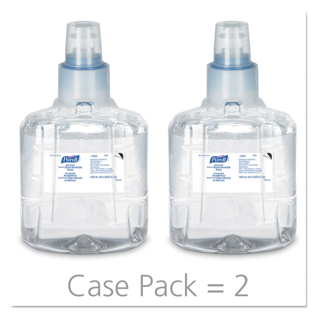 PURELL Advanced Hand Sanitizer Foam, For LTX-12 Dispensers, 1,200 mL Refill, Fragrance-Free, 2/Carton