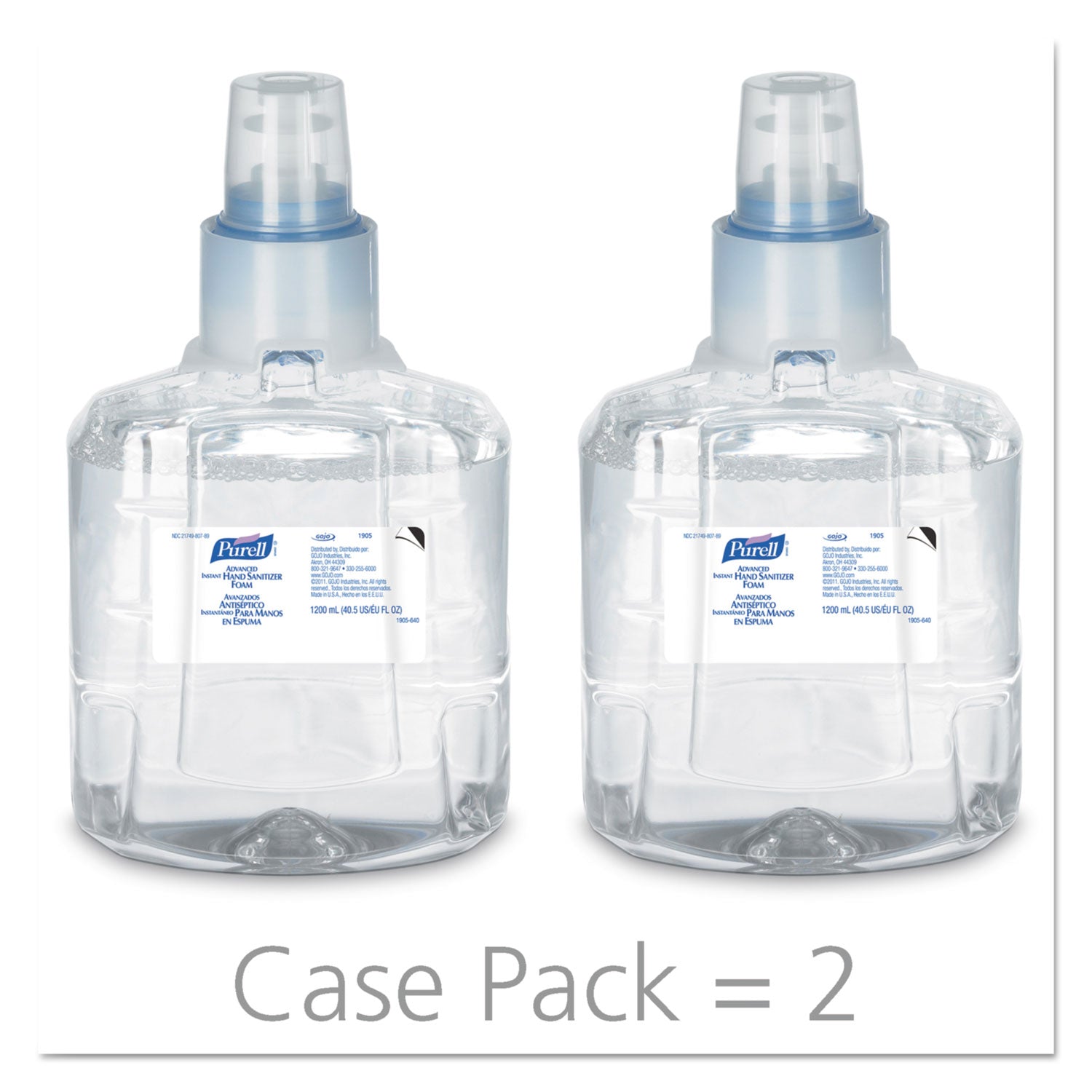PURELL Advanced Hand Sanitizer Foam, For LTX-12 Dispensers, 1,200 mL Refill, Fragrance-Free, 2/Carton