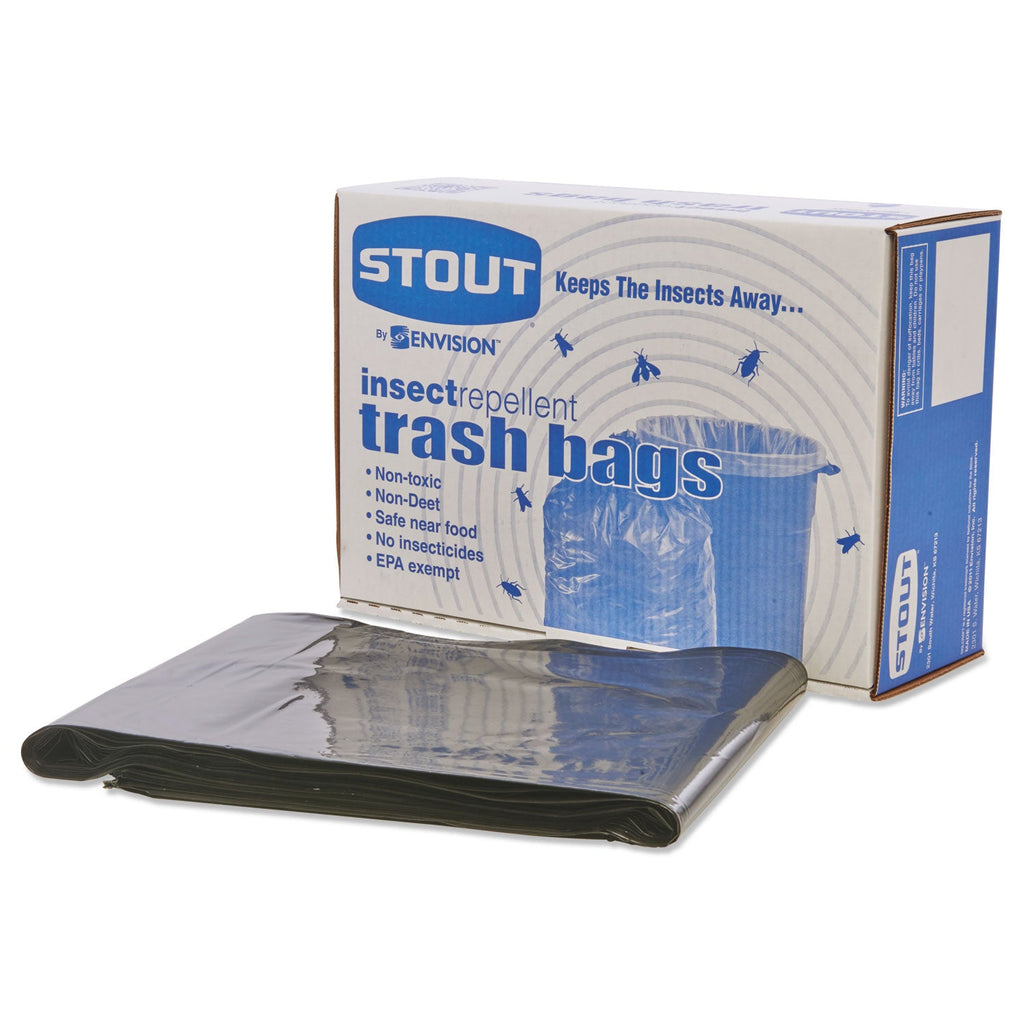 Stout Insect-Repellent Trash Bags, 35 gal, 2 mil, 33" x 45", Black, 80/Box