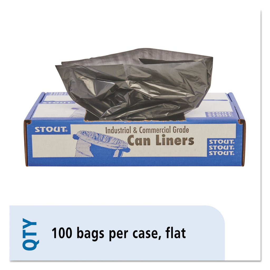 Stout Total Recycled Content Plastic Trash Bags, 33 gal, 1.3 mil, 33" x 40", Brown/Black, 100/Carton