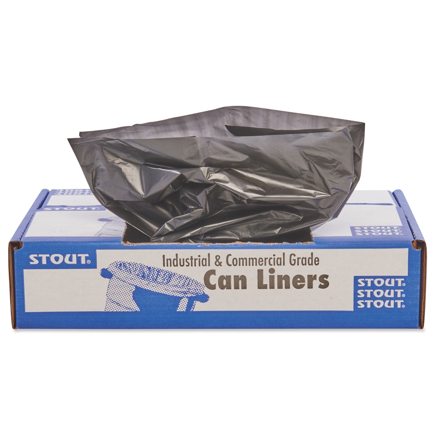 Stout Total Recycled Content Plastic Trash Bags, 45 gal, 1.5 mil, 40" x 48", Brown/Black, 100/Carton