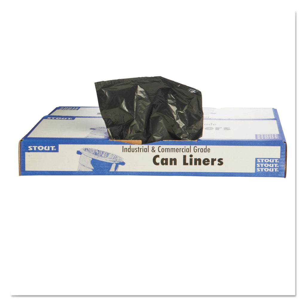 Stout Total Recycled Content Plastic Trash Bags, 60 gal, 1.5 mil, 38" x 60", Brown/Black, 100/Carton