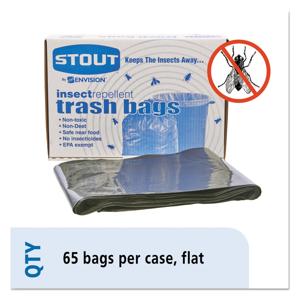 Stout Insect-Repellent Trash Bags, 45 gal, 2 mil, 40" x 45", Black, 65/Box