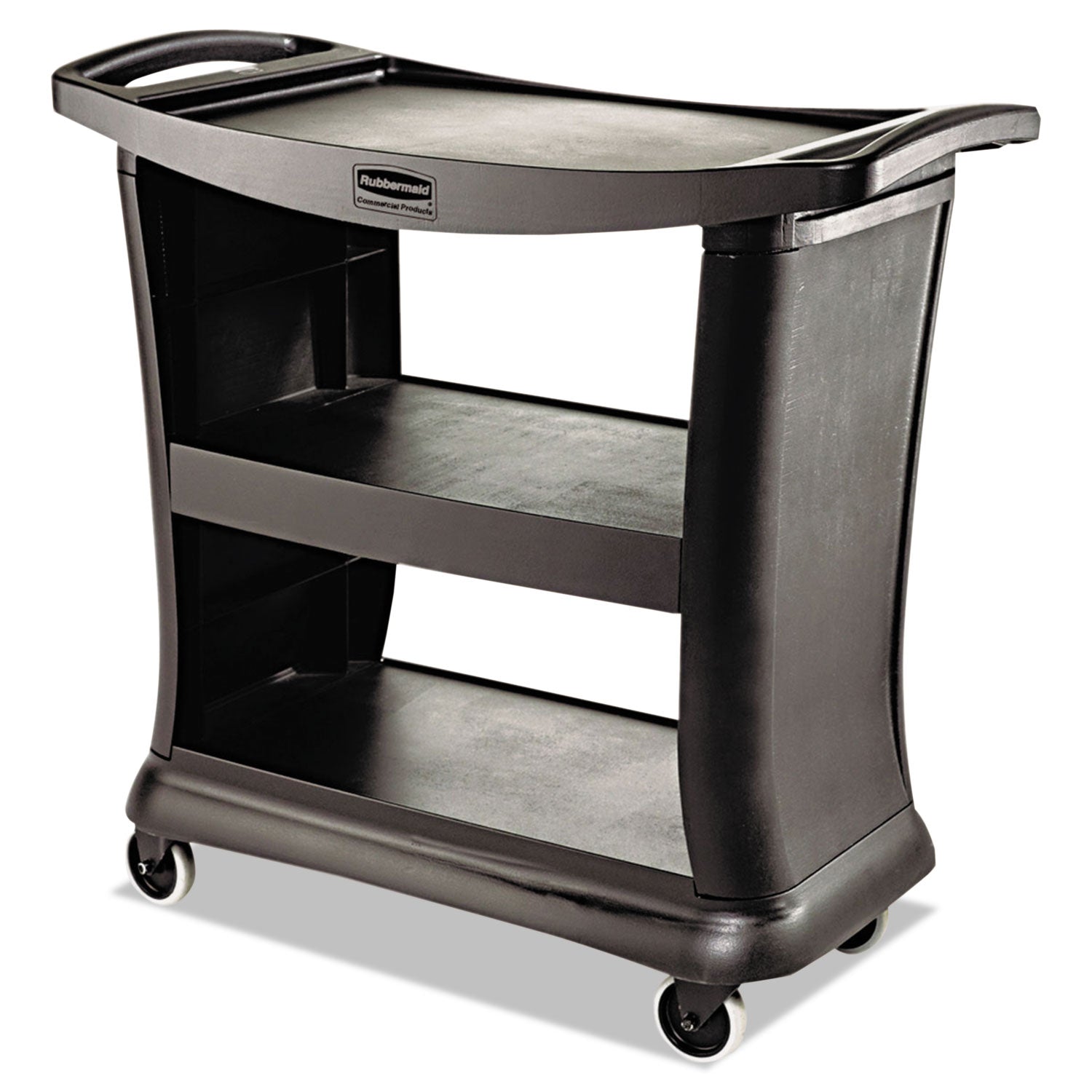 Rubbermaid Executive Service Cart, Plastic, 3 Shelves, 300 lb Capacity, 20.33" x 38.9" x 38.9", Black