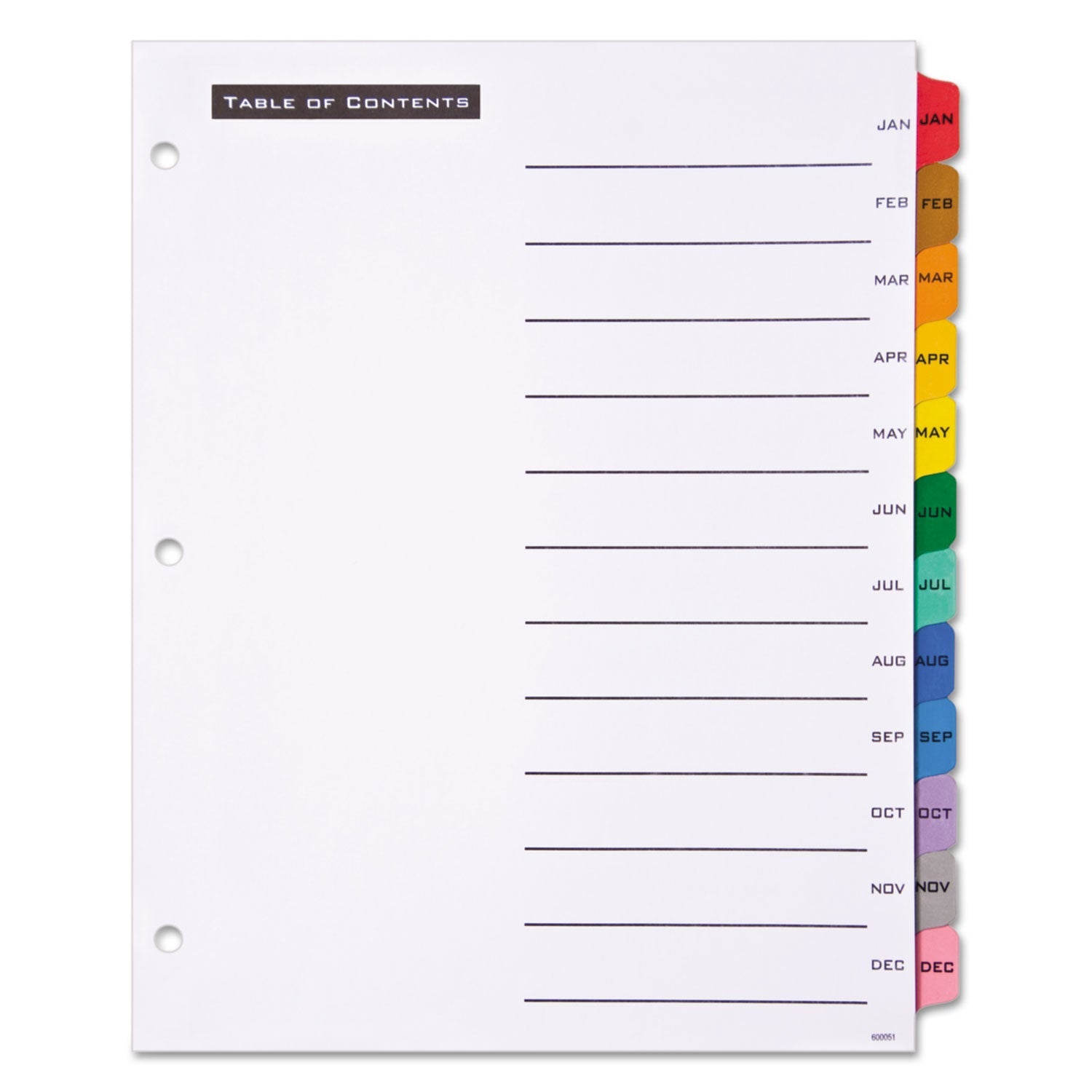 Office Essentials Table 'n Tabs Dividers, 12-Tab, Jan. to Dec., 11 x 8.5, White, Assorted Tabs, 1 Set