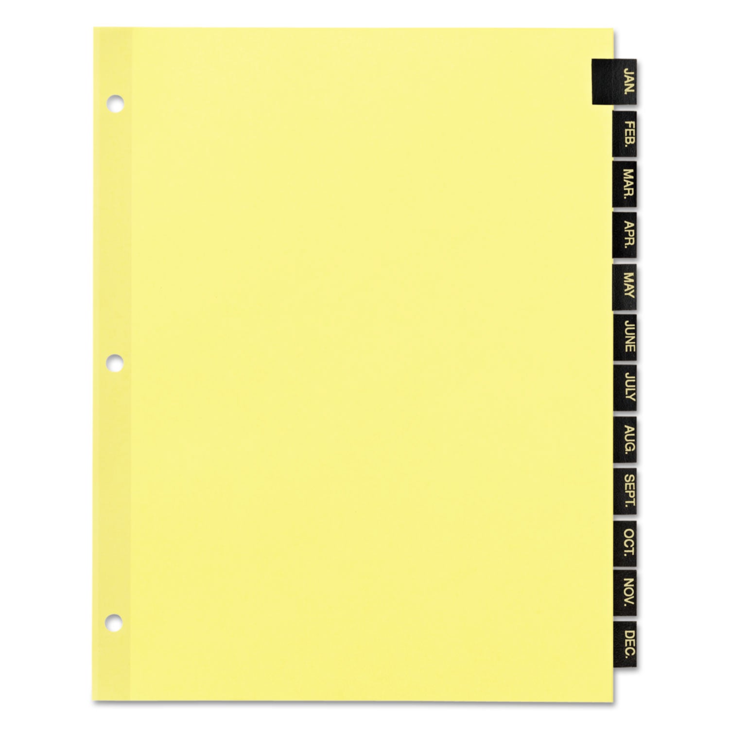 Office Essentials Preprinted Black Leather Tab Dividers, 12-Tab, Jan. to Dec., 11 x 8.5, Buff, 1 Set