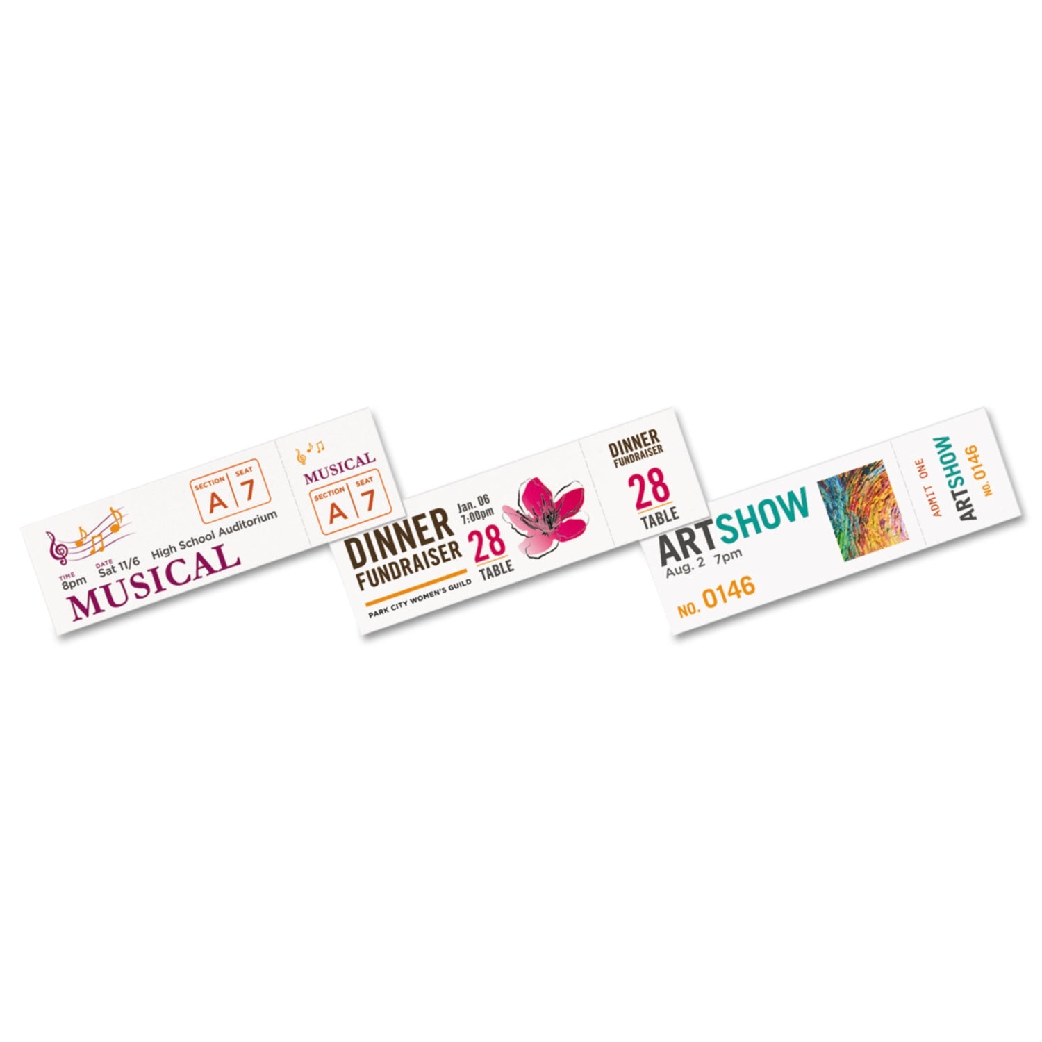 Avery Printable Tickets w/Tear-Away Stubs, 97 Bright, 65 lb Cover Weight, 8.5 x 11, White, 10 Tickets/Sheet, 20 Sheets/Pack