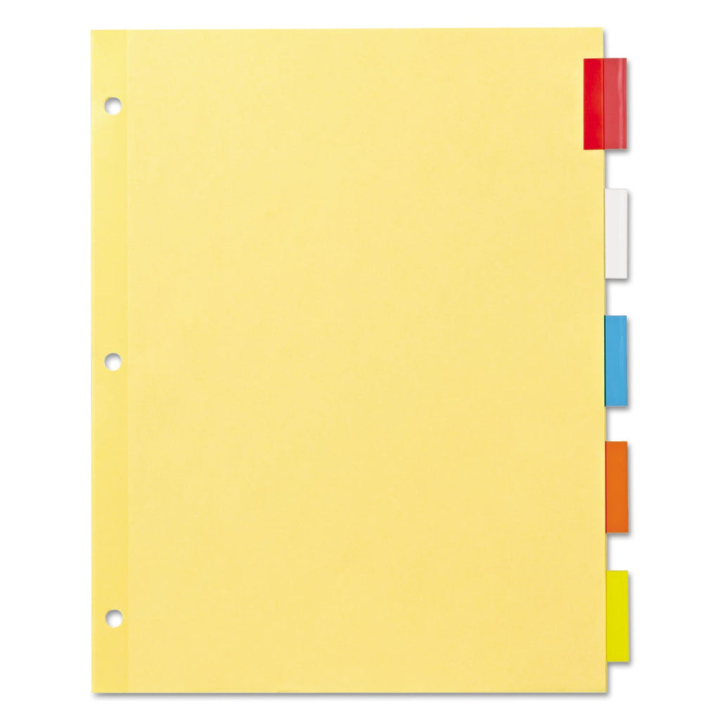 Office Essentials Plastic Insertable Dividers, 5-Tab, 11 x 8.5, Assorted Tabs, 1 Set