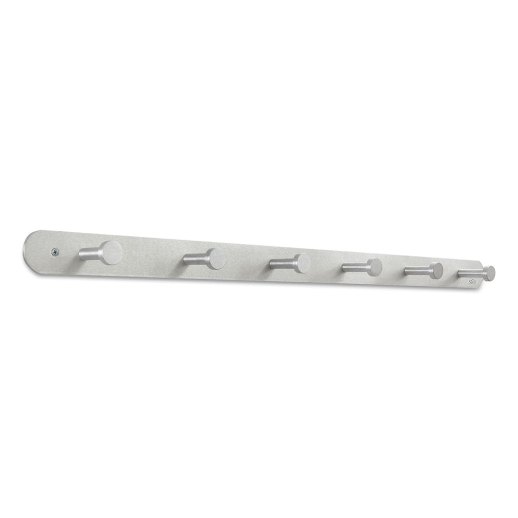 Safco Nail Head Wall Coat Rack, Six Hooks, Metal, 36w x 2.75d x 2h, Satin
