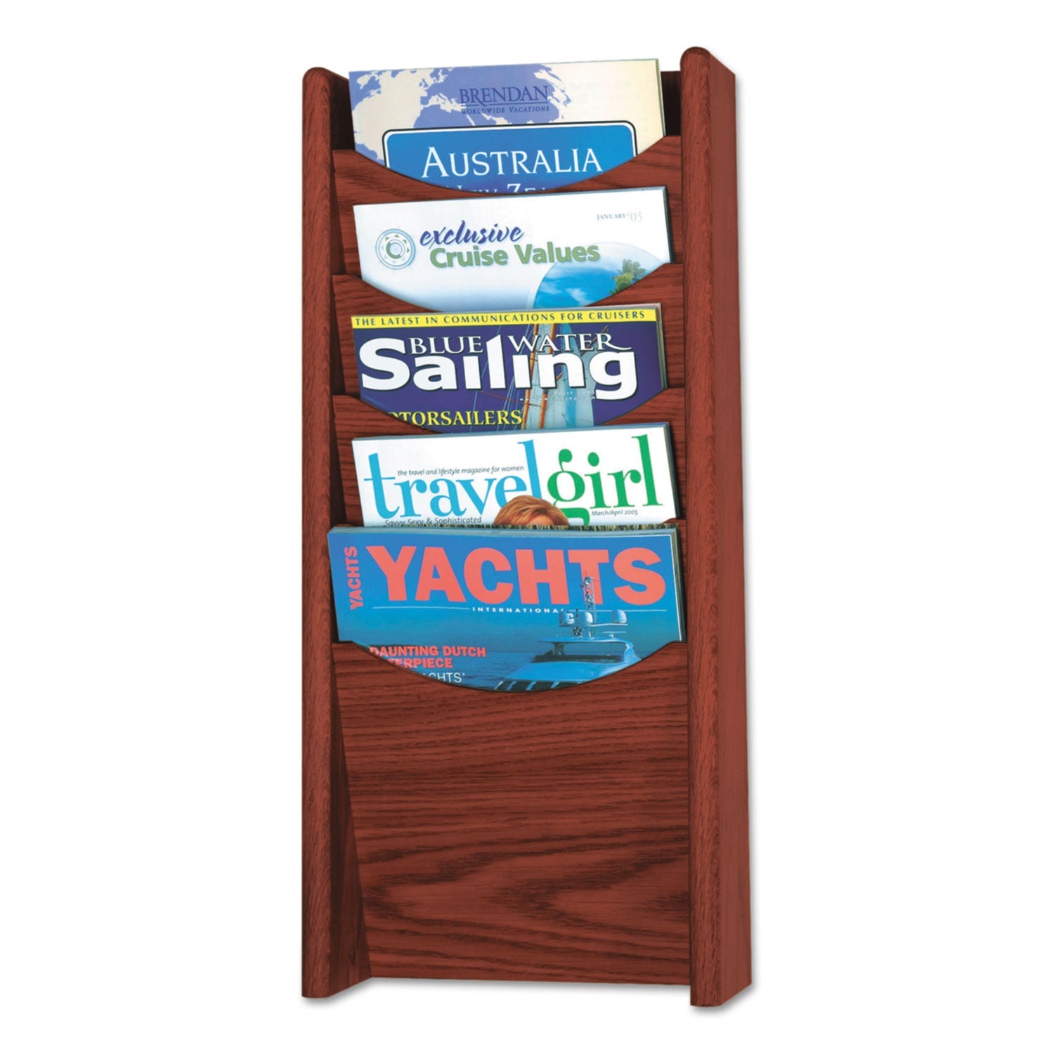 Safco Solid Wood Wall-Mount Literature Display Rack, 11.25w x 3.75d x 23.75h, Mahogany
