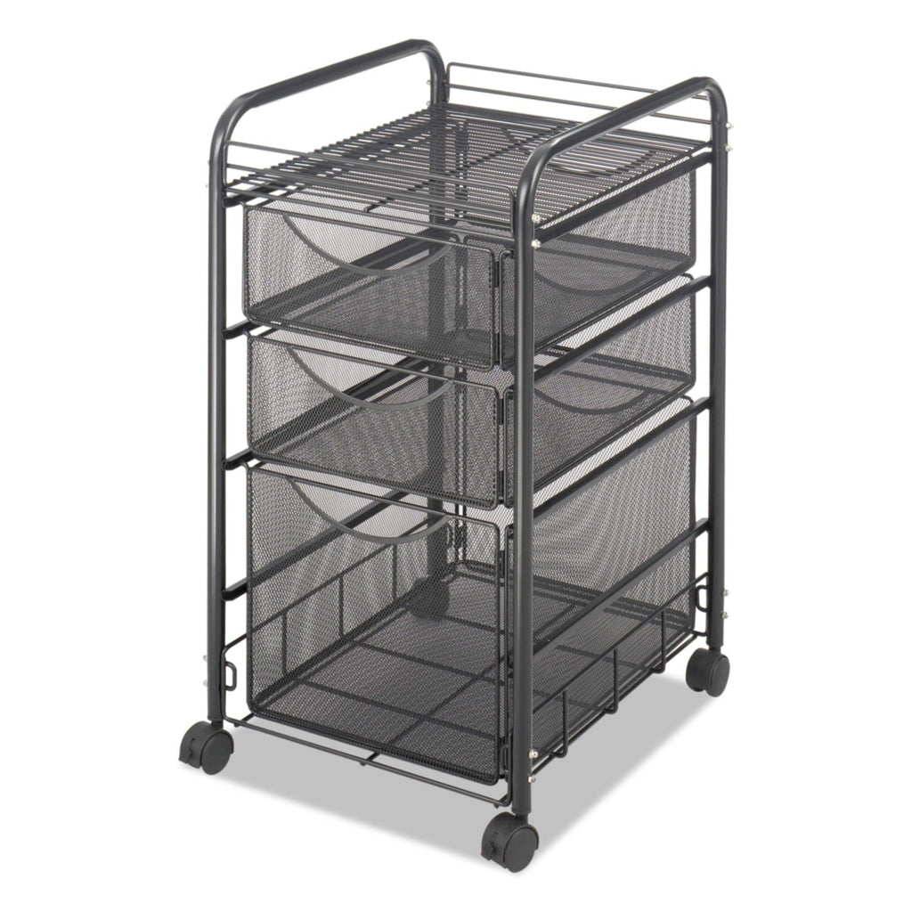 Safco Onyx Mesh Mobile File with Two Supply Drawers, Metal, 1 Shelf, 3 Drawers, 15.75" x 17" x 27", Black