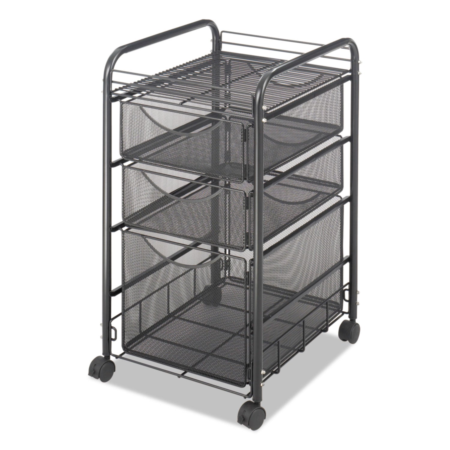 Safco Onyx Mesh Mobile File with Two Supply Drawers, Metal, 1 Shelf, 3 Drawers, 15.75" x 17" x 27", Black