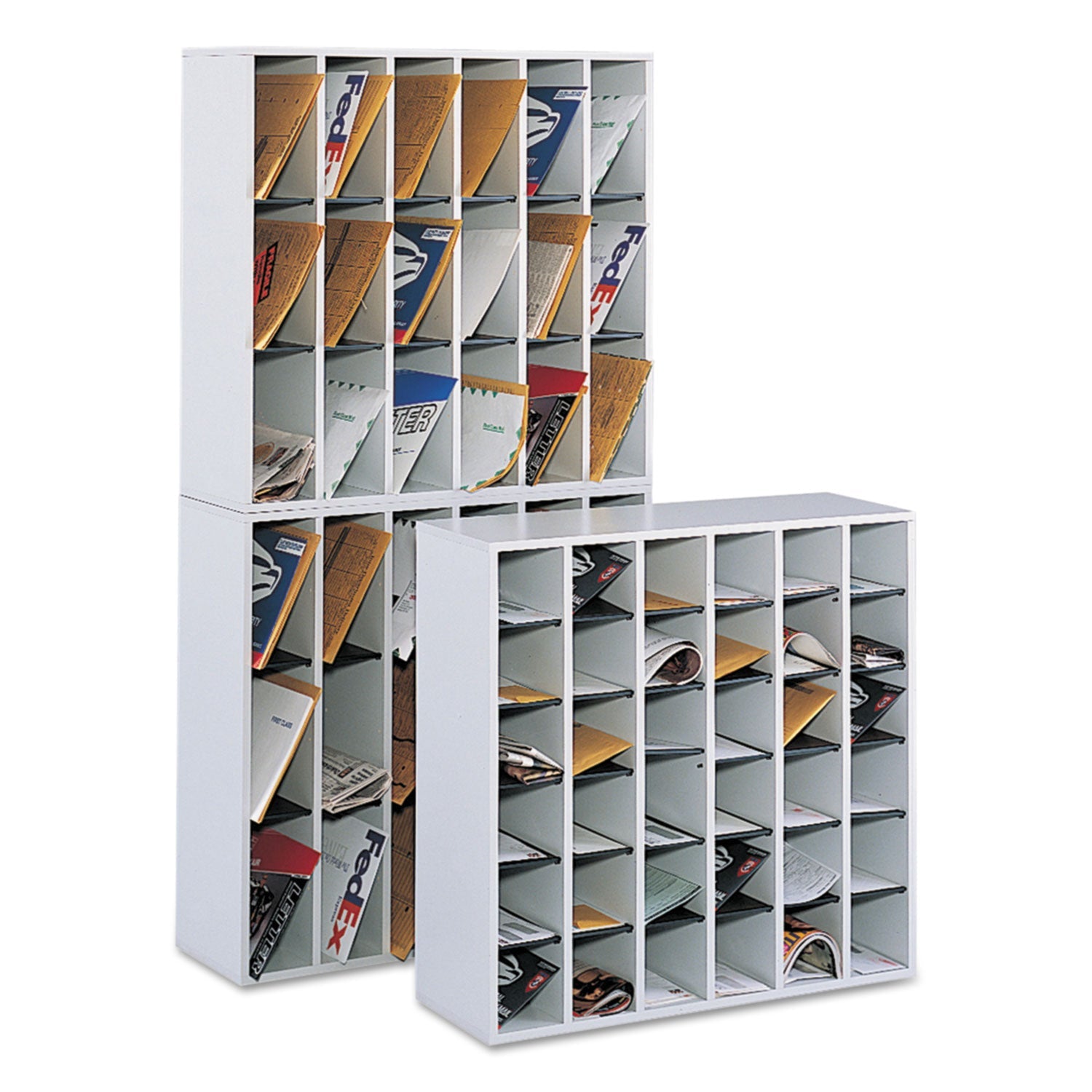 Safco Wood Mail Sorter with Adjustable Dividers, Stackable, 18 Compartments, 33.75 x 12 x 32.75, Gray