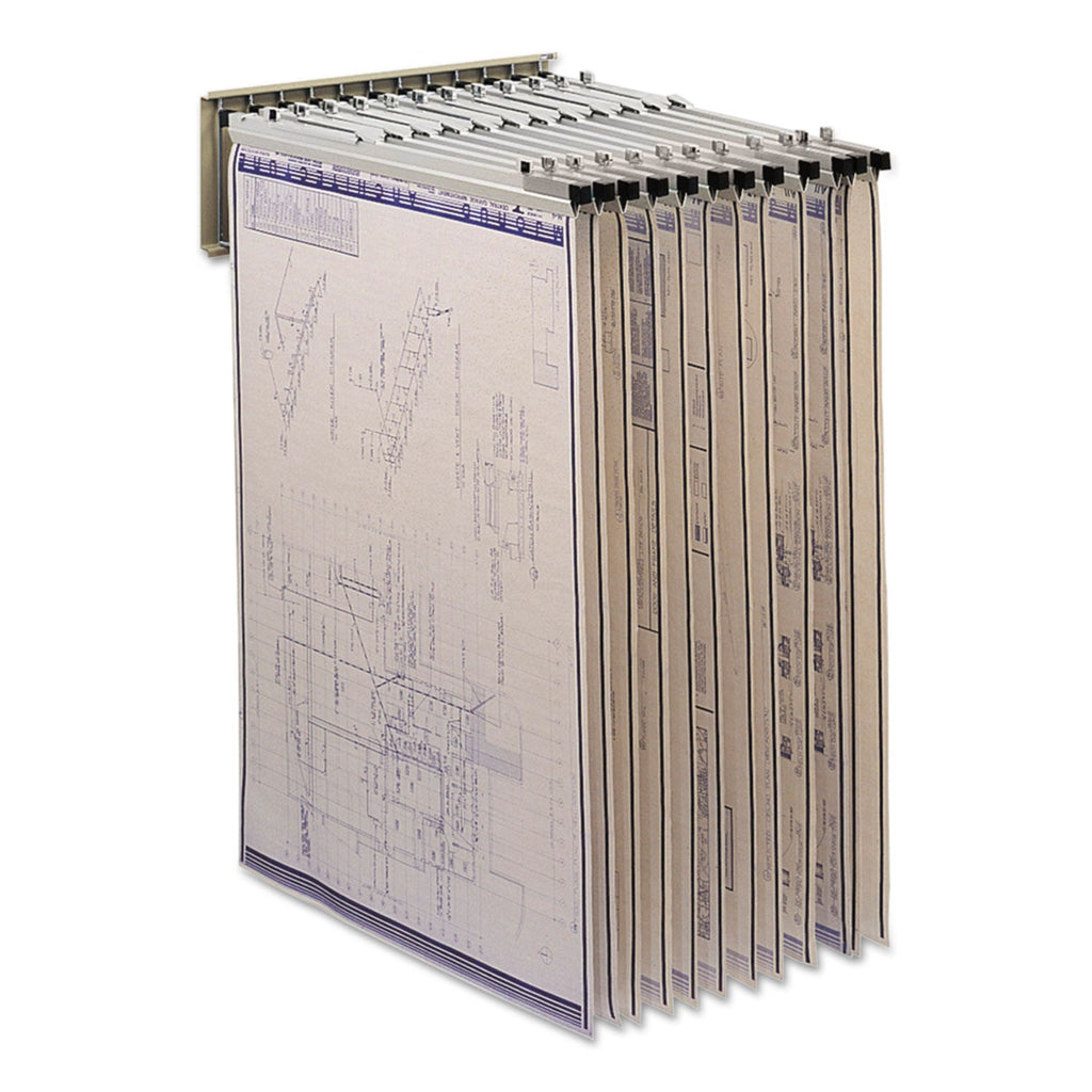Safco Sheet File Pivot Wall Rack, 12 Hanging Clamps, 24w x 14.75d x 9.75h, Sand