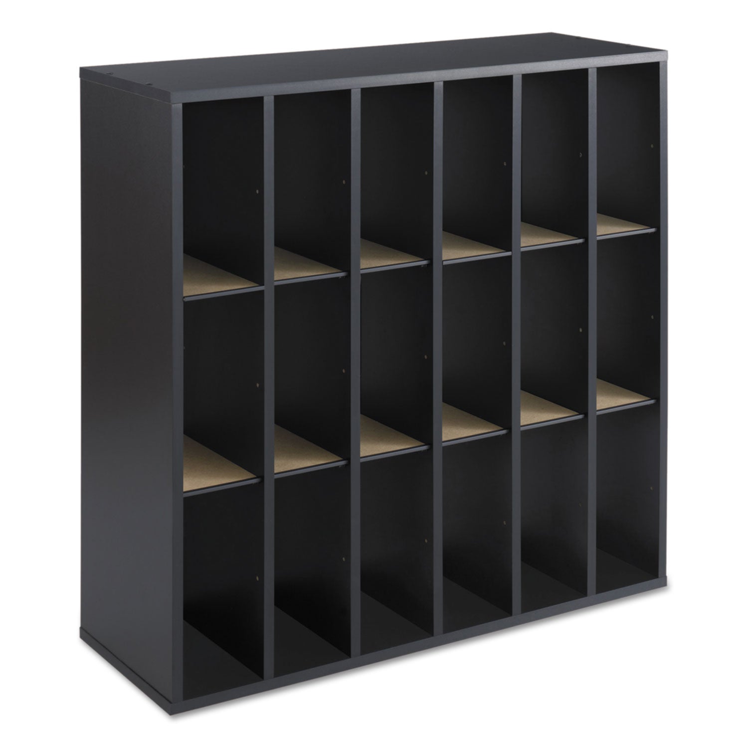 Safco Wood Mail Sorter with Adjustable Dividers, Stackable, 18 Compartments, 33.75 x 12 x 32.75, Black