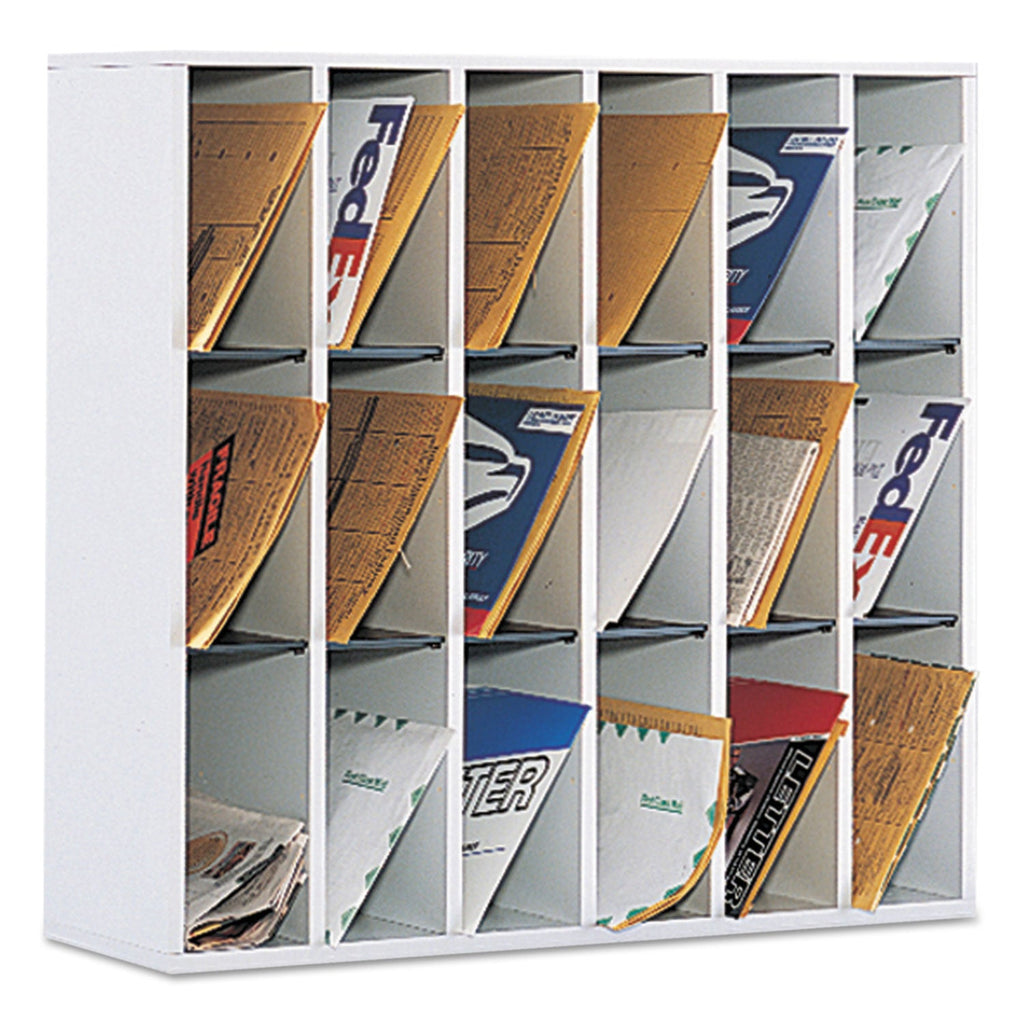 Safco Wood Mail Sorter with Adjustable Dividers, Stackable, 18 Compartments, 33.75 x 12 x 32.75, Gray