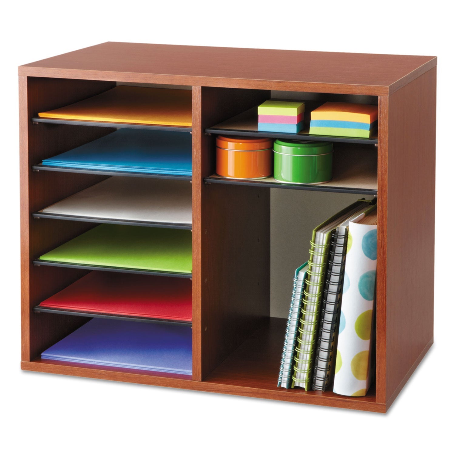Safco Fiberboard Literature Sorter, 12 Compartments, 19.63 x 11.88 x 16.13, Cherry