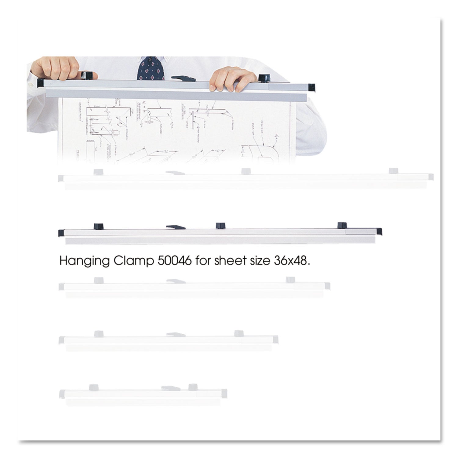 Safco Sheet File Hanging Clamps, 100 Sheets Per Clamp, 36" Length, 6/Carton