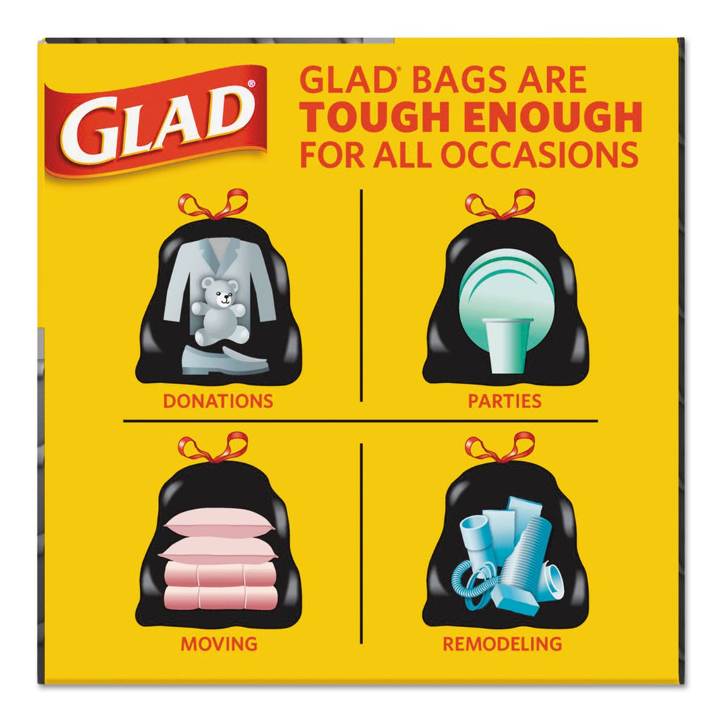 Glad Drawstring Large Trash Bags, 30 gal, 1.05 mil, 30" x 33", Black, 90/Carton
