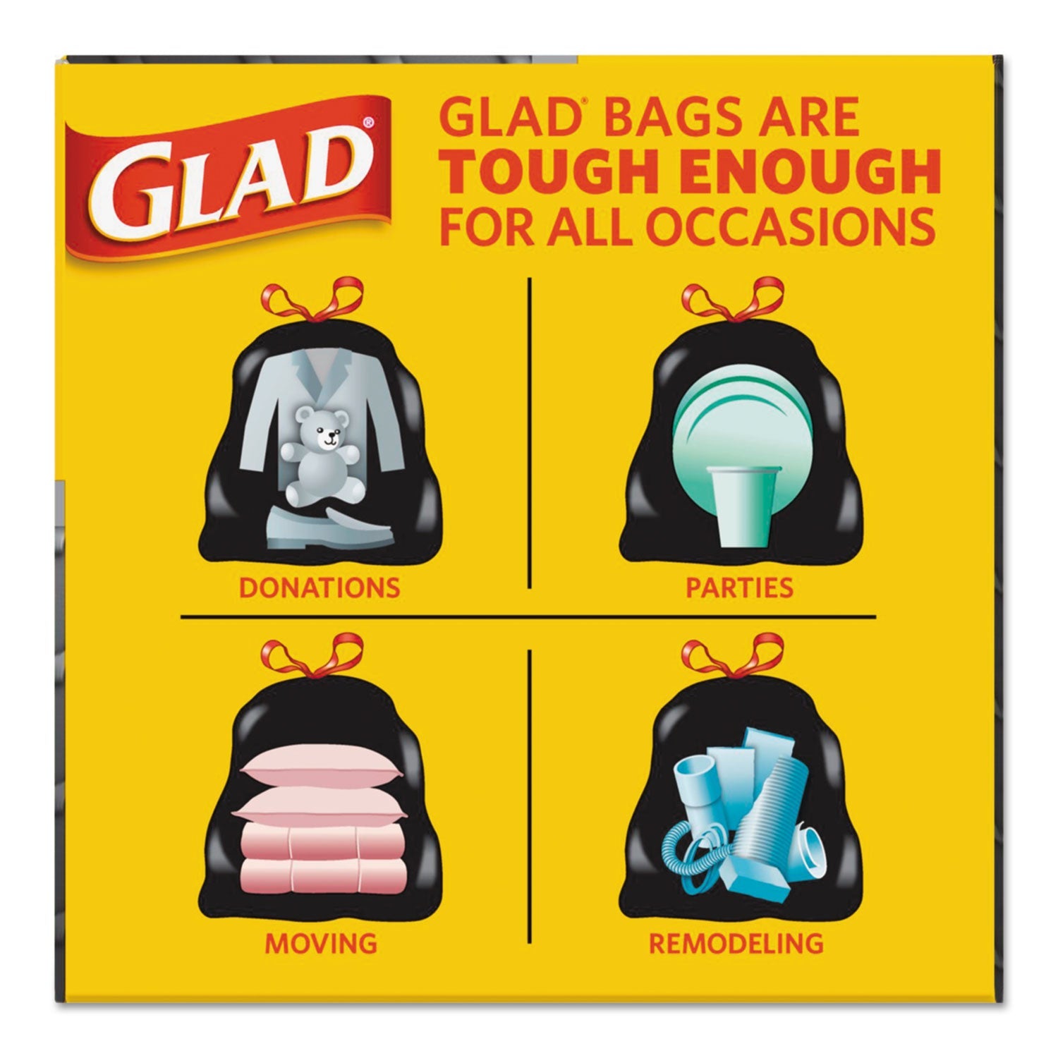 Glad Drawstring Large Trash Bags, 30 gal, 1.05 mil, 30" x 33", Black, 90/Carton