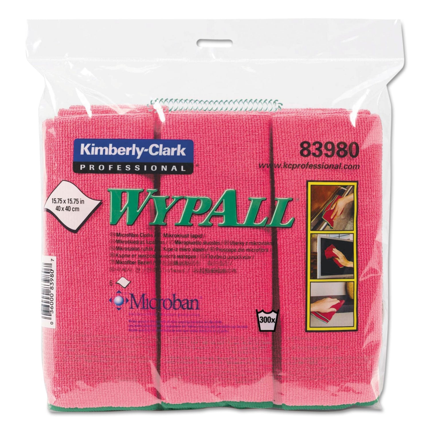 WypAll Microfiber Cloths, Reusable, 15.75 x 15.75, Red, 6/Pack, 4 Packs/Carton