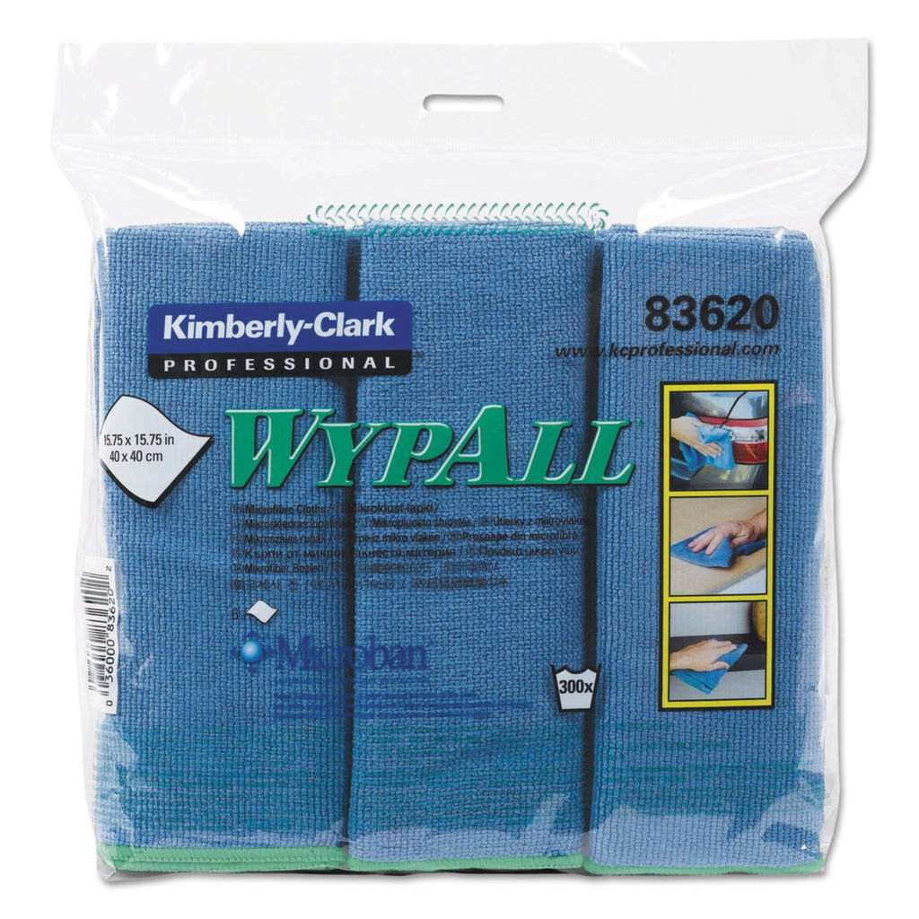 WypAll Microfiber Cloths, Reusable, 15.75 x 15.75, Blue, 6/Pack