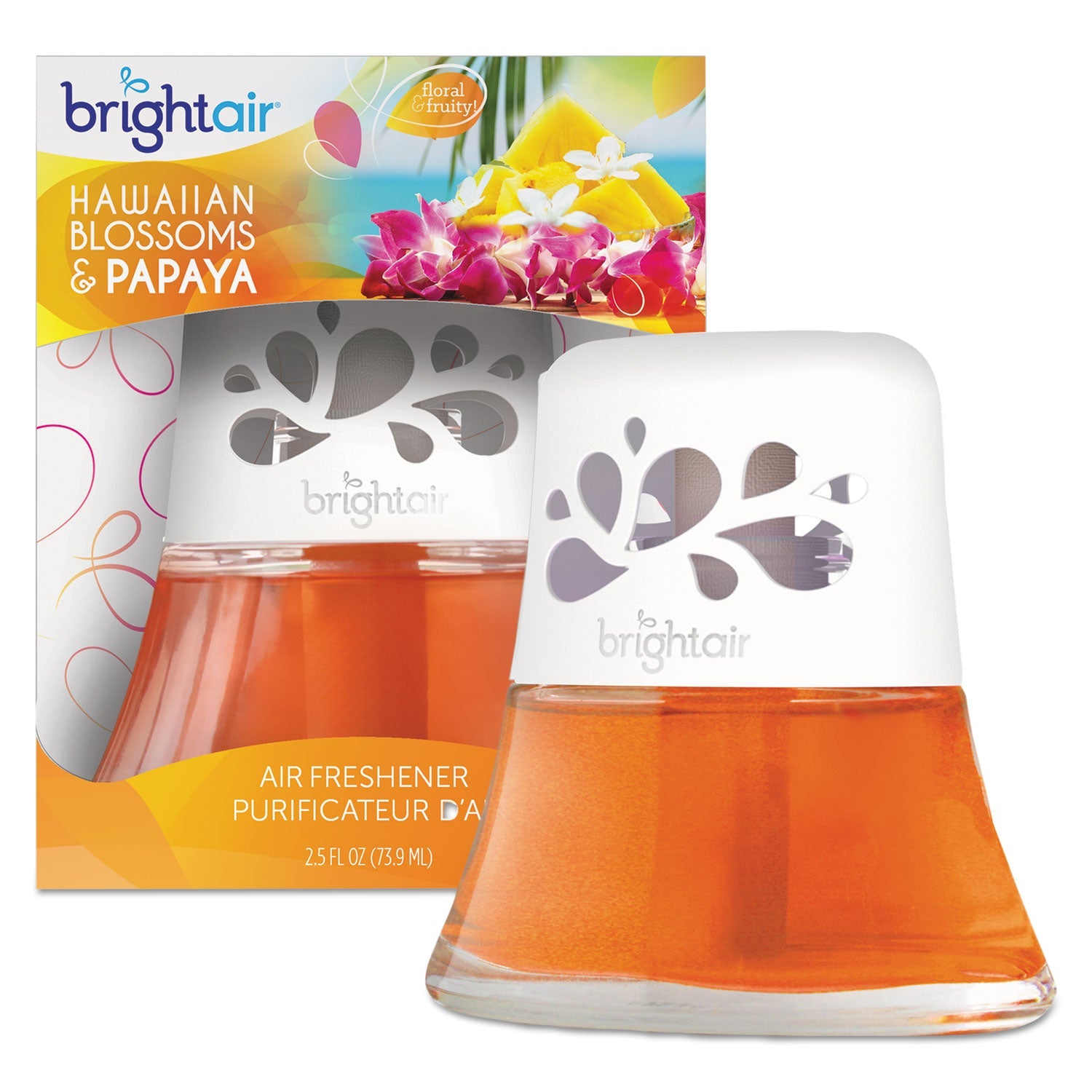 BRIGHT Air Scented Oil Air Freshener, Hawaiian Blossoms and Papaya, Orange, 2.5 oz, 6/Carton