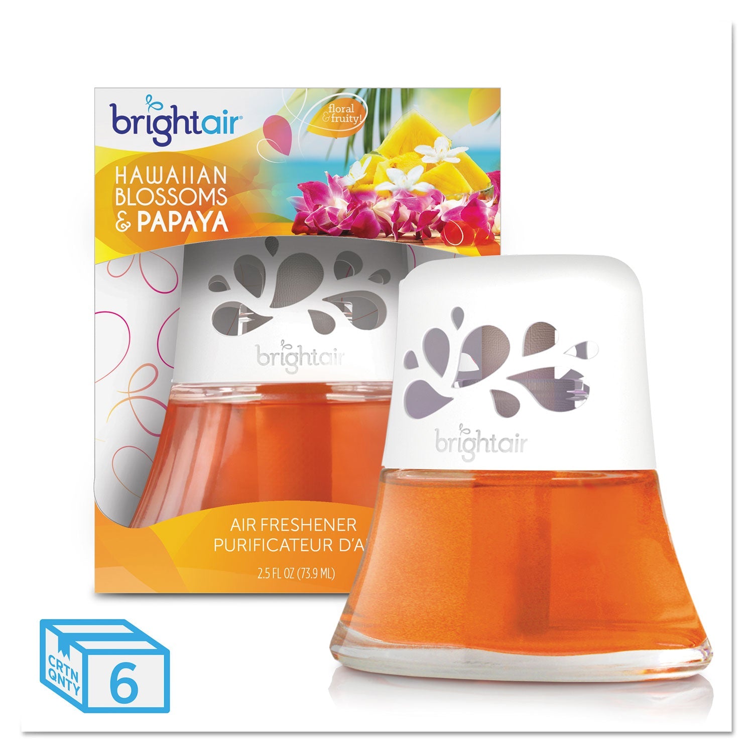 BRIGHT Air Scented Oil Air Freshener, Hawaiian Blossoms and Papaya, Orange, 2.5 oz, 6/Carton