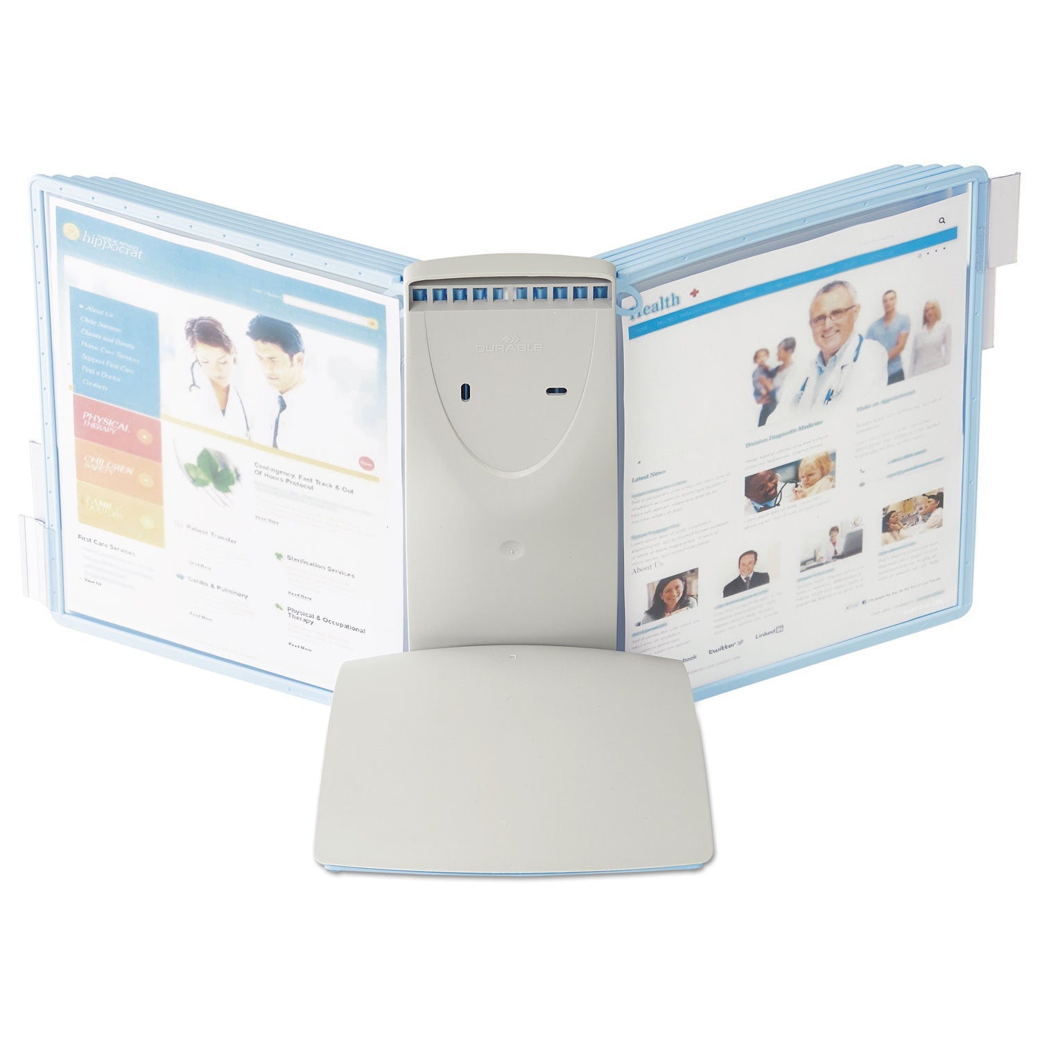 Durable SHERPA Style Desk-Mount Reference System, 10 Panel, 20 Sheet Capacity, Blue/Gray
