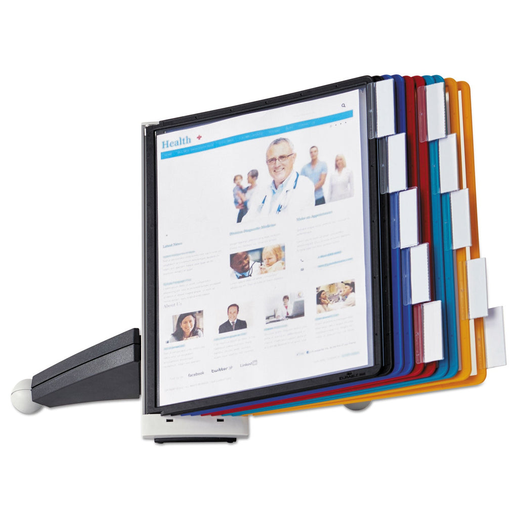 Durable SHERPA Desk Reference System, 10 Panels, 10 x 5.63 x 13.88, Assorted Borders