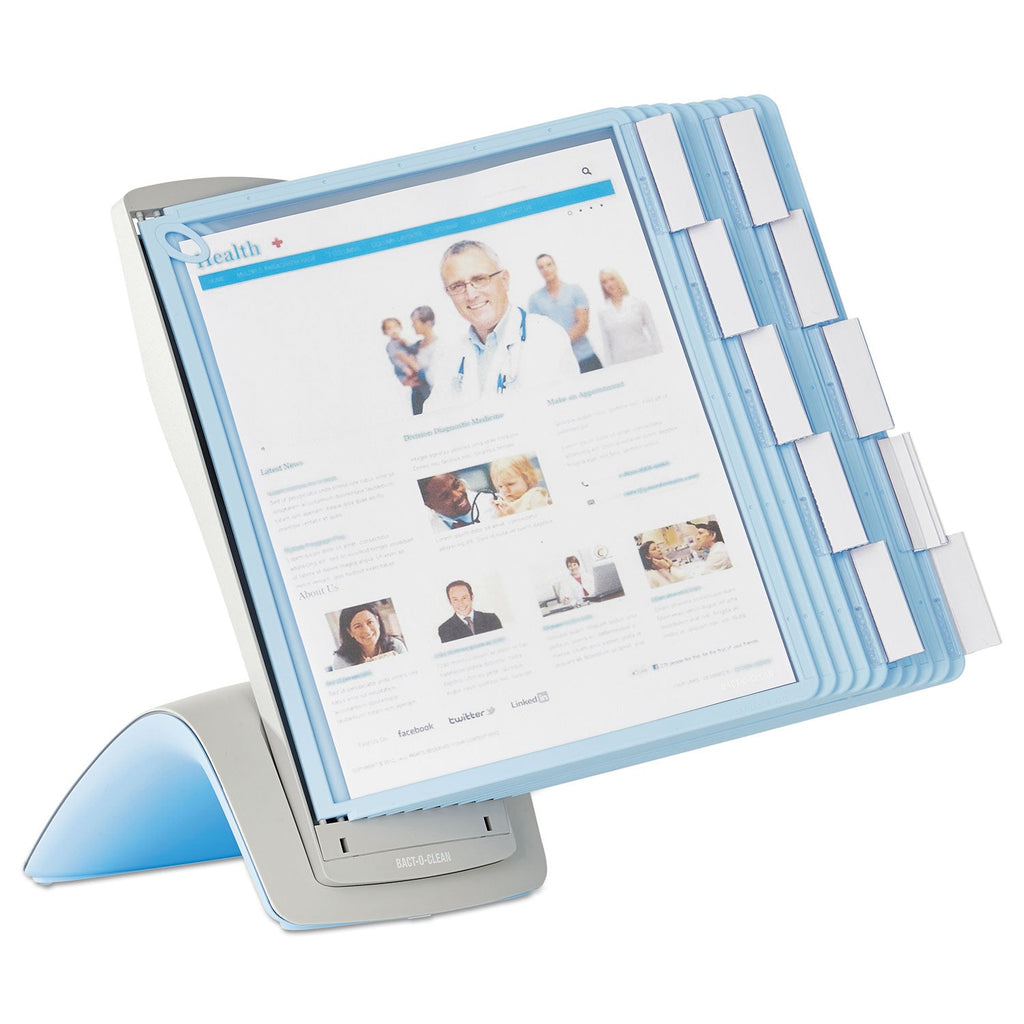 Durable SHERPA Style Desk-Mount Reference System, 10 Panel, 20 Sheet Capacity, Blue/Gray