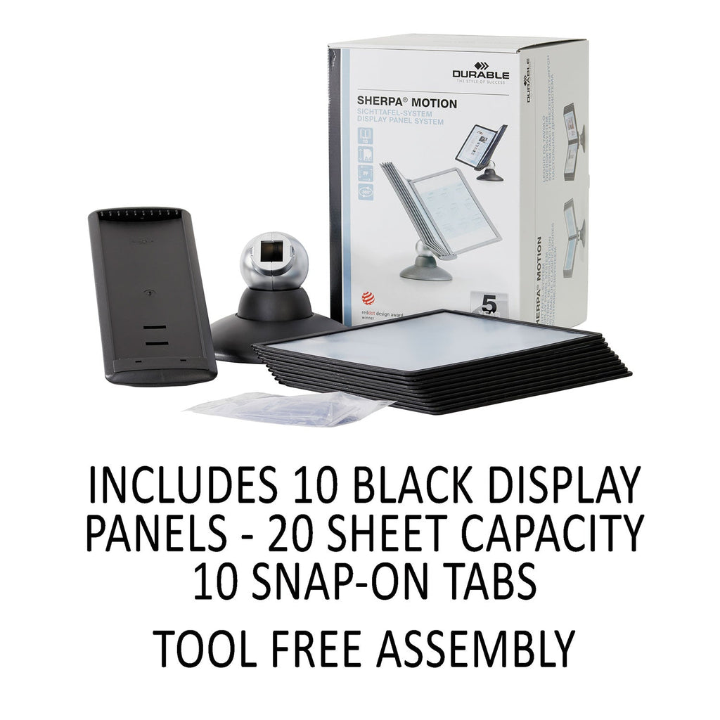 Durable SHERPA Motion Desk Reference System, 10 Panels, Black Borders