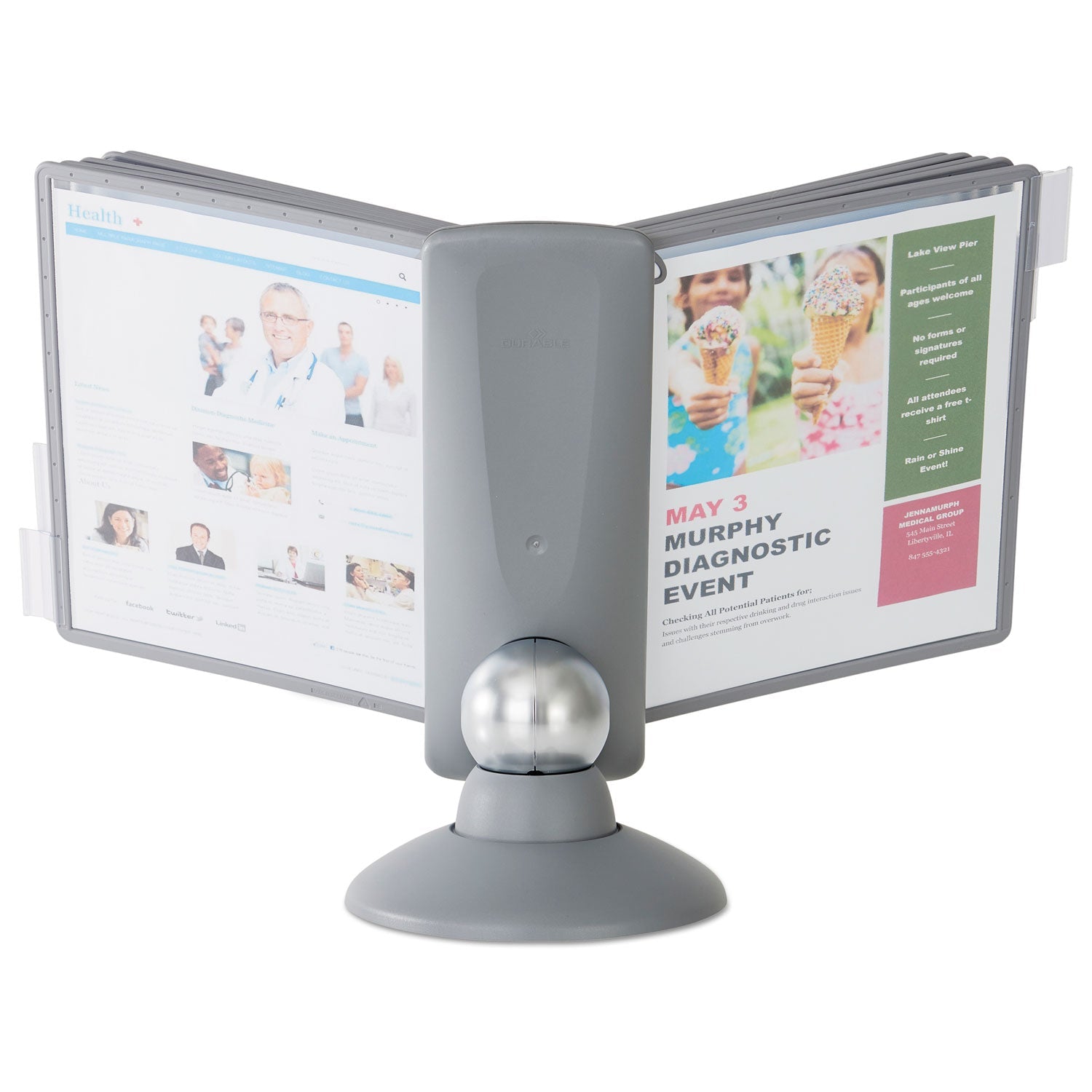 Durable SHERPA Motion Desk Reference System, 10 Panels, Gray Borders