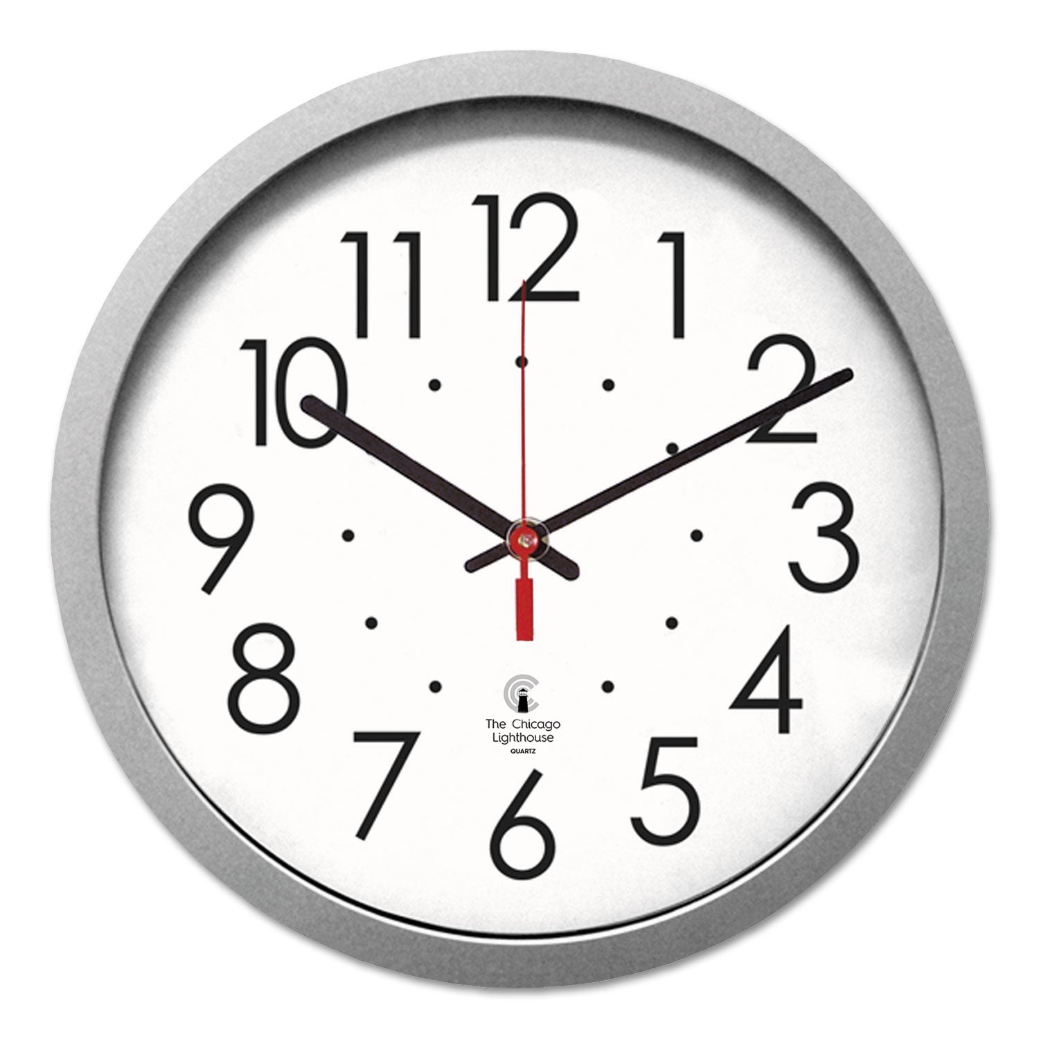 Chicago Lighthouse Silver Contemporary Clock, 14.5" Overall Diameter, Silver Case, 1 AA (sold separately)