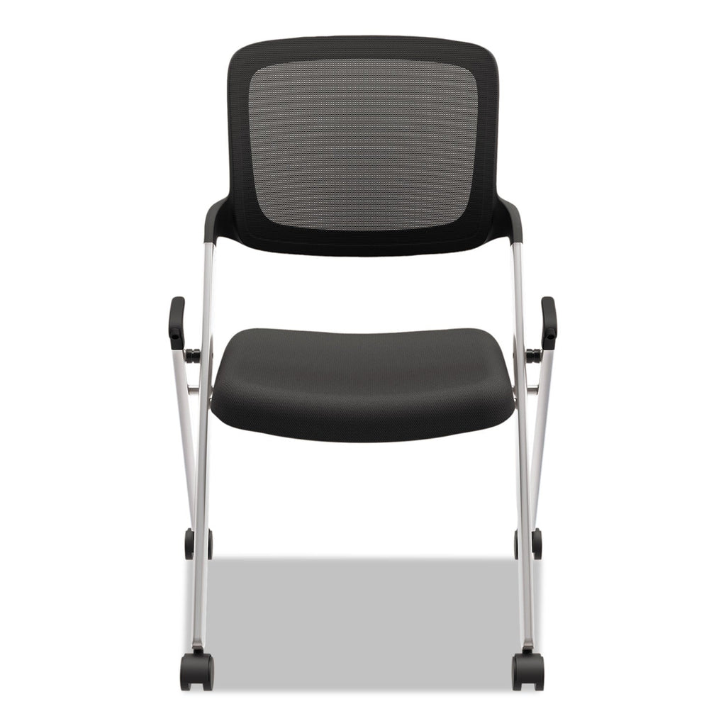 HON VL304 Mesh Back Nesting Chair, Supports Up to 250 lb, Black Seat/Back, Silver Base