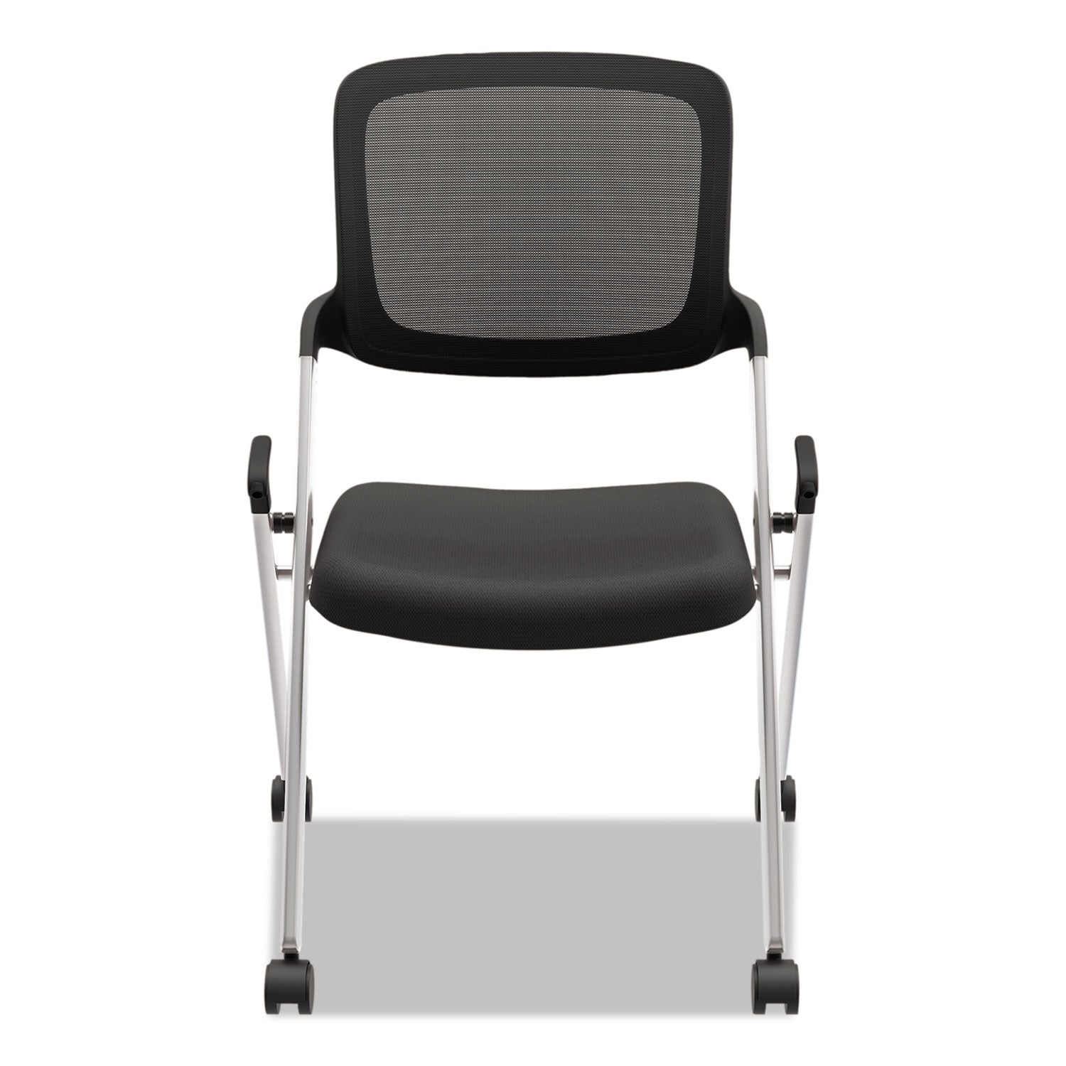 HON VL304 Mesh Back Nesting Chair, Supports Up to 250 lb, Black Seat/Back, Silver Base