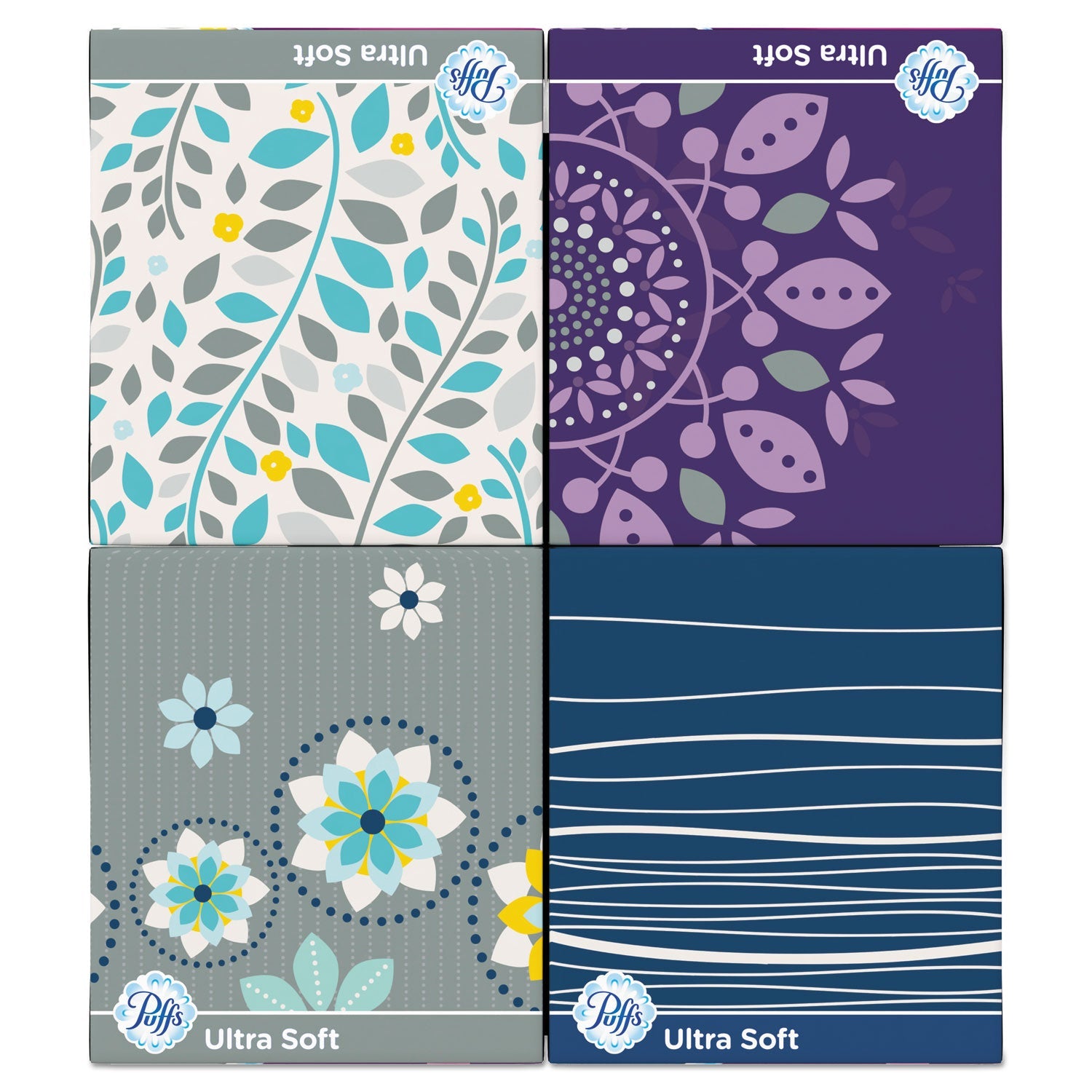 Puffs Ultra Soft Facial Tissue, 2-Ply, White, 56 Sheets/Box, 4 Boxes/Pack