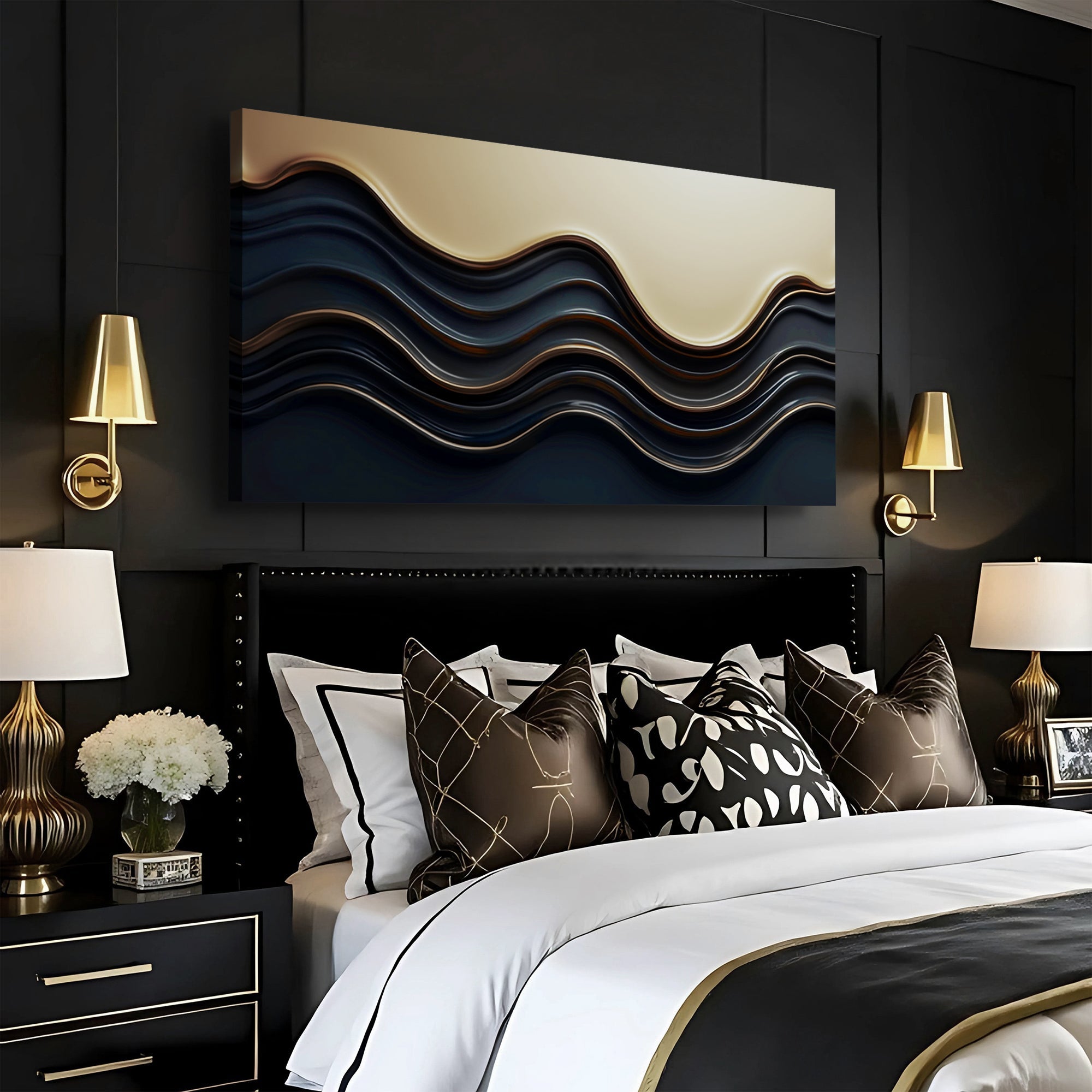 Black and Gold Minimalist Abstract Wall Art III