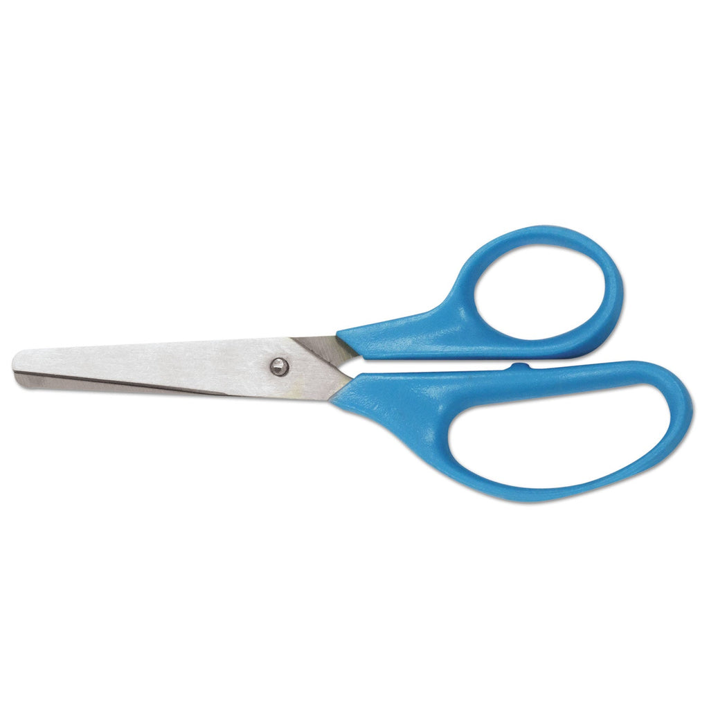 Universal Kids' Scissors, Rounded Tip, 5" Long, 1.75" Cut Length, Assorted Straight Handles, 12/Pack