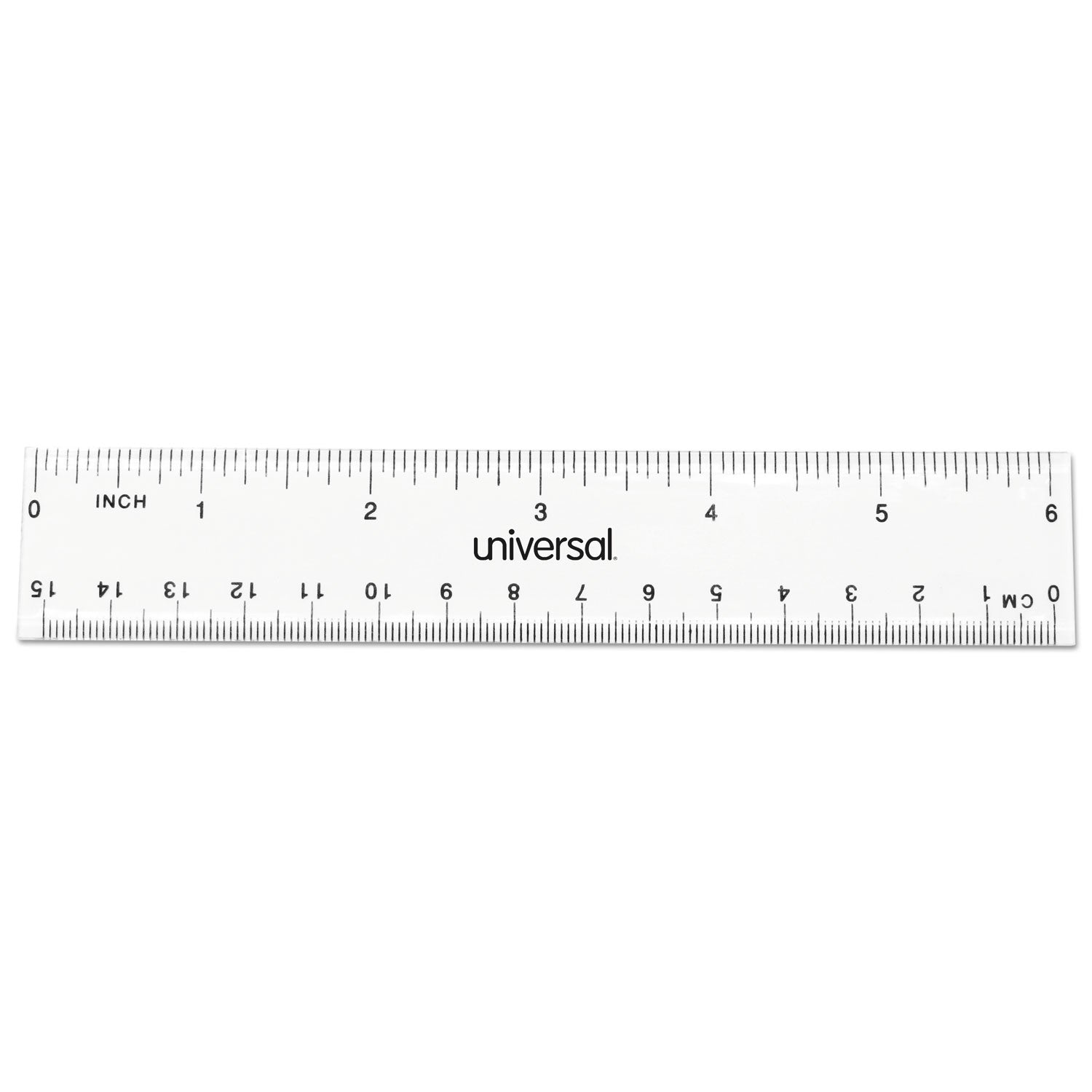 Universal Clear Plastic Ruler, Standard/Metric, 6" Long, Clear, 2/Pack