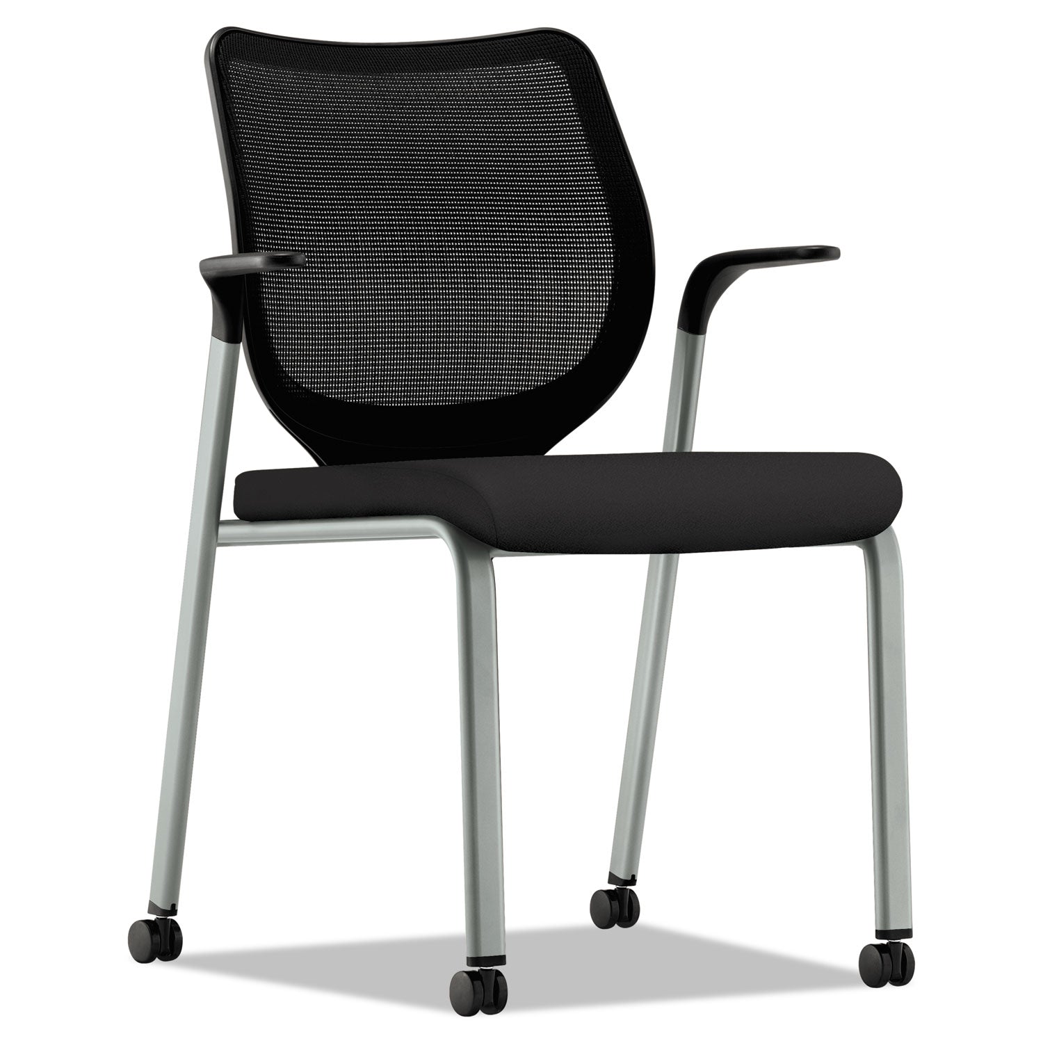 HON Nucleus Series Multipurpose Stacking Chair, ilira-Stretch M4 Back, Supports Up to 300 lb, Black Seat/Back, Platinum Base