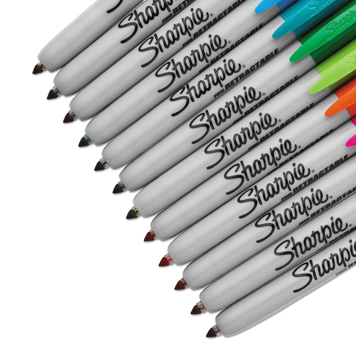 Sharpie Retractable Permanent Marker, Fine Bullet Tip, Assorted Colors, 12/Set