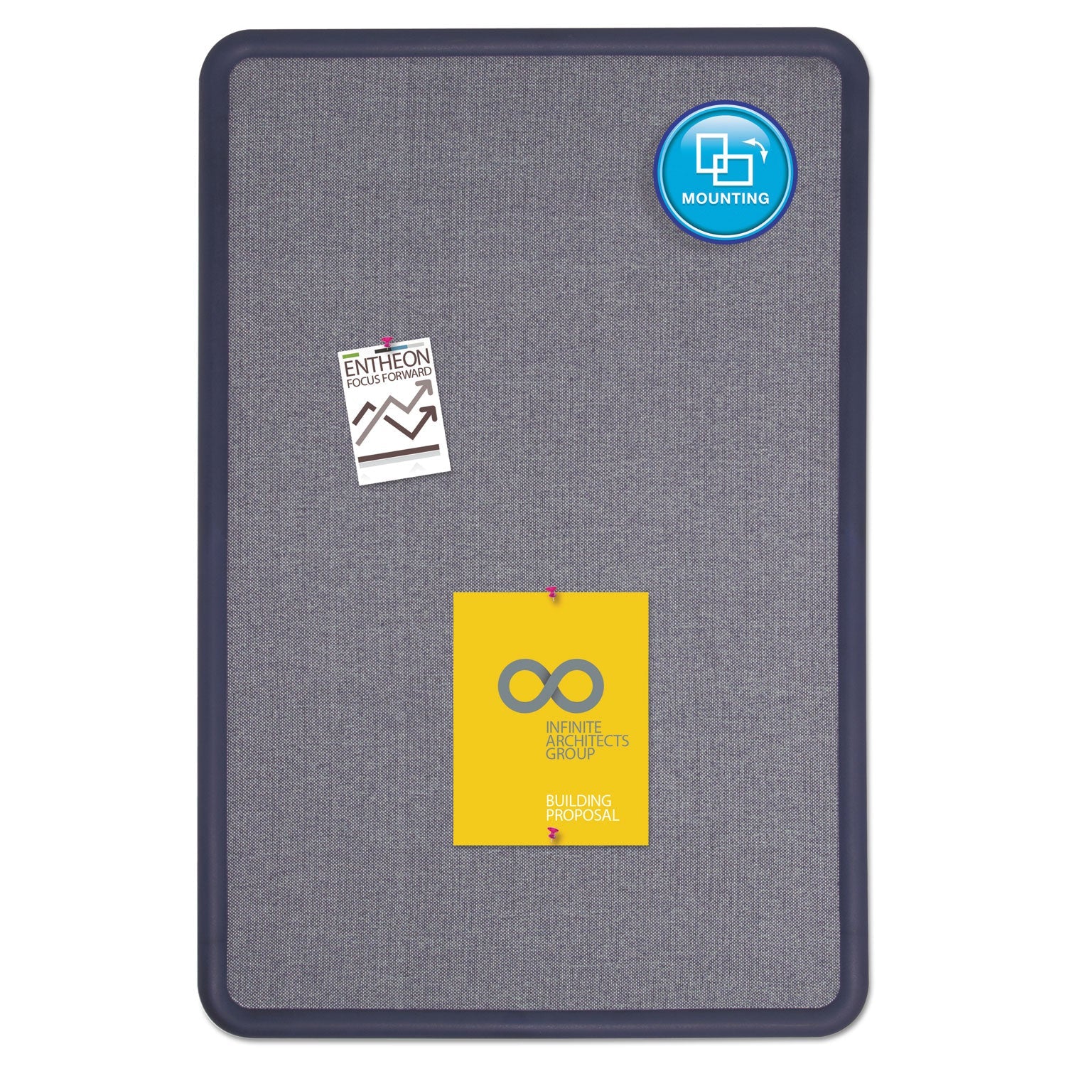 Quartet Contour Fabric Bulletin Board, 48 x 36, Light Blue, Plastic Navy Blue Frame