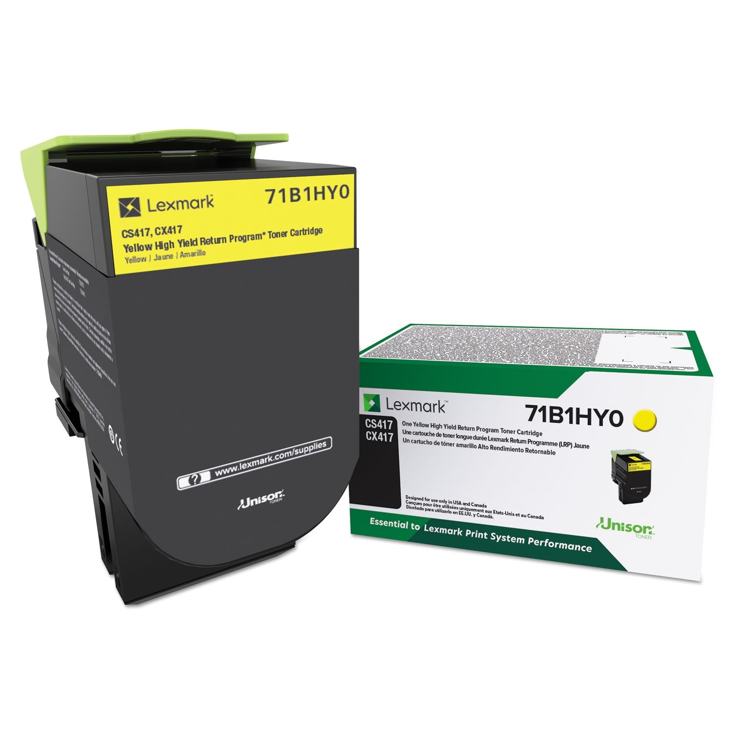 Lexmark 71B1HY0 Unison High-Yield Toner, 3,500 Page-Yield, Yellow