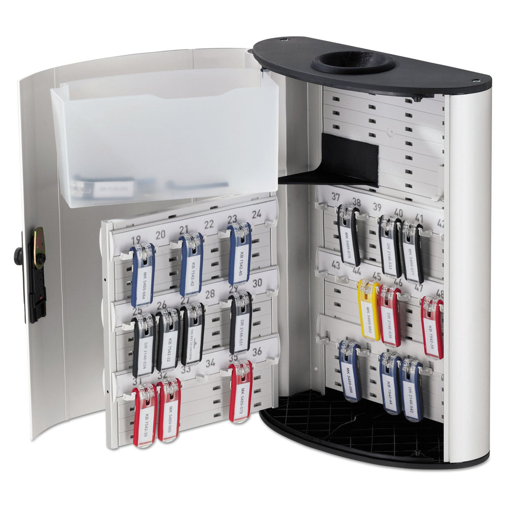 Durable Key Box Plus, 54-Key, Brushed Aluminum, Silver, 11.75 x 4.63 x 15.75