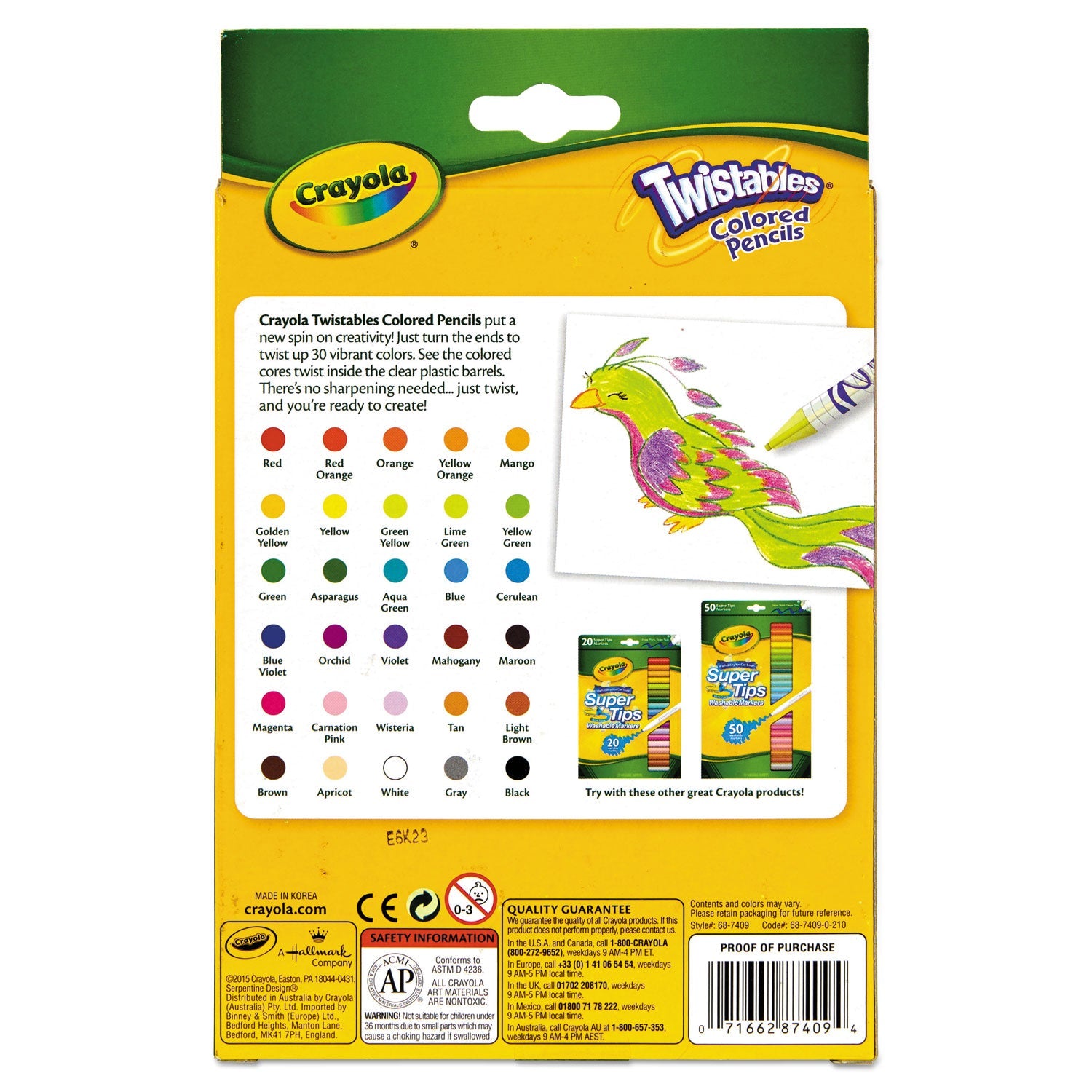 Crayola Twistables Colored Pencils, 2 mm, 2B (#1), Assorted Lead/Barrel Colors, 30/Pack