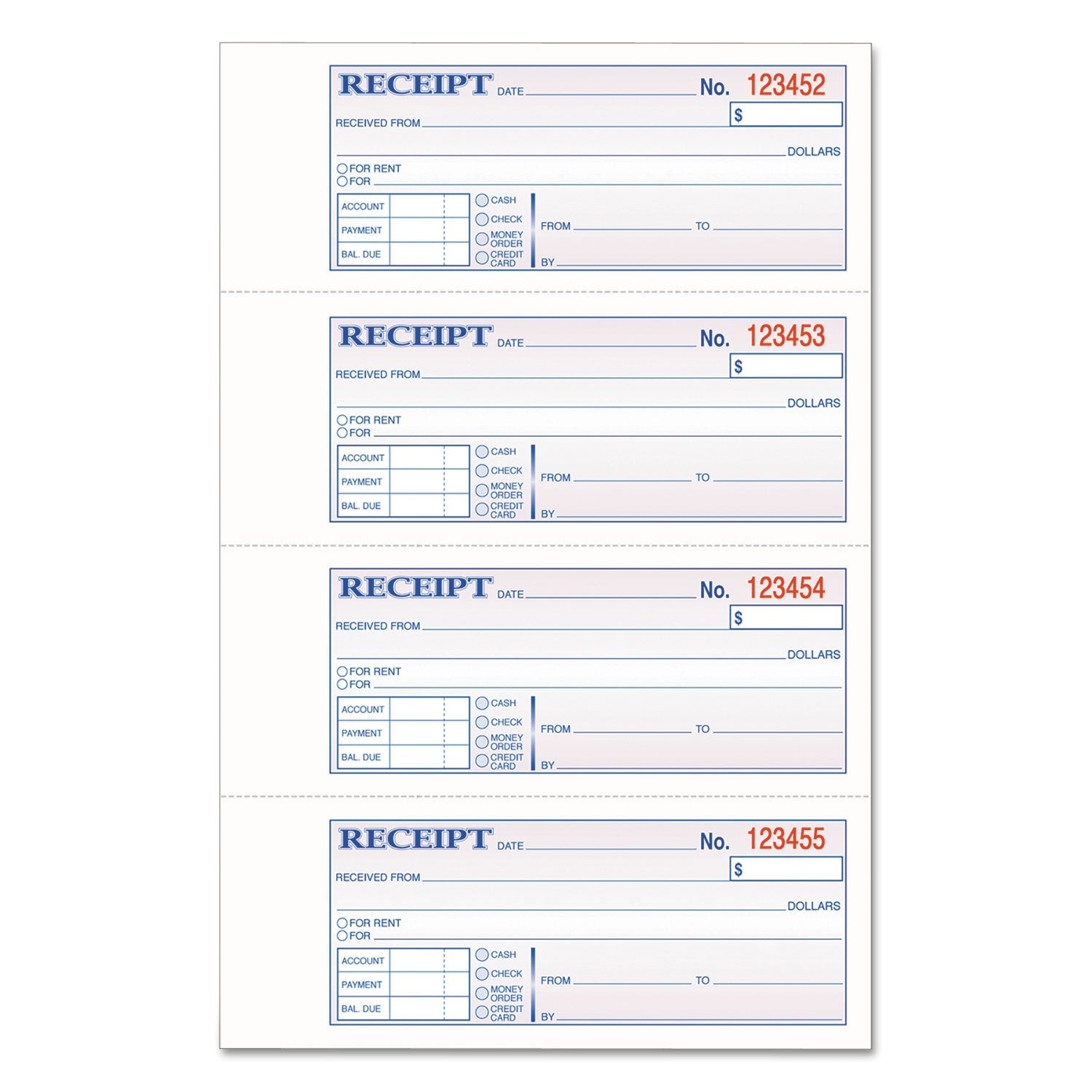 Adams TOPS 3-Part Hardbound Receipt Book, Three-Part Carbonless, 7 x 2.75, 4/Page, 200 Forms