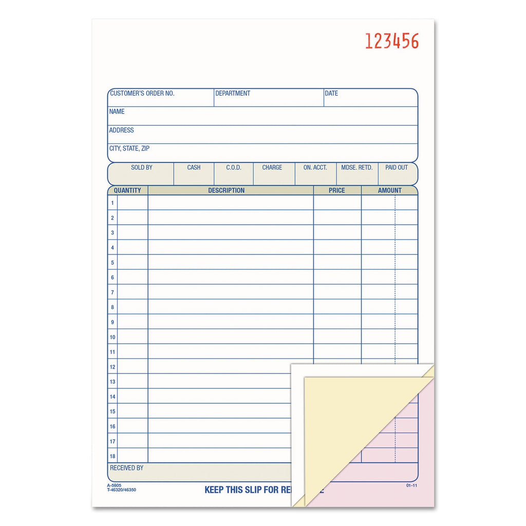 Adams Two-Part Sales Book, Two-Part Carbon, 7.94 x 5.56, 1/Page, 50 Forms